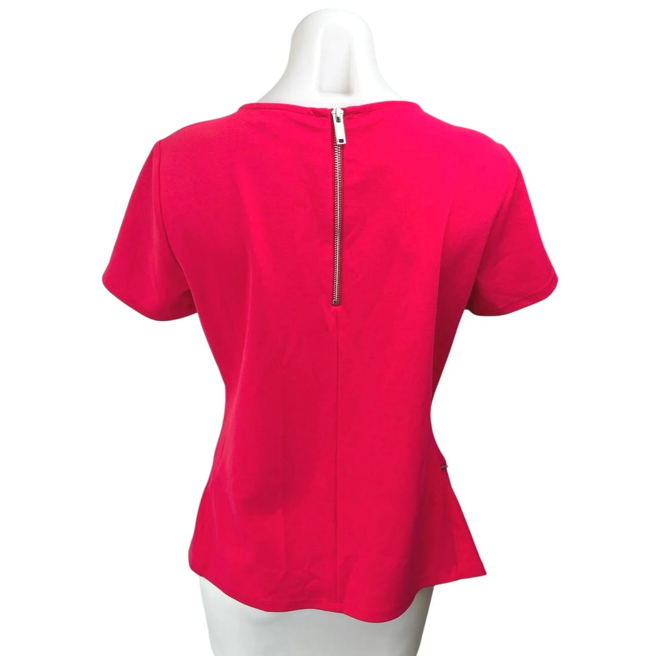 DKNY Women's Pink Short Sleeve Asymmetric Back Zip Blouse Shirt Tunic Top Size M - Image 3