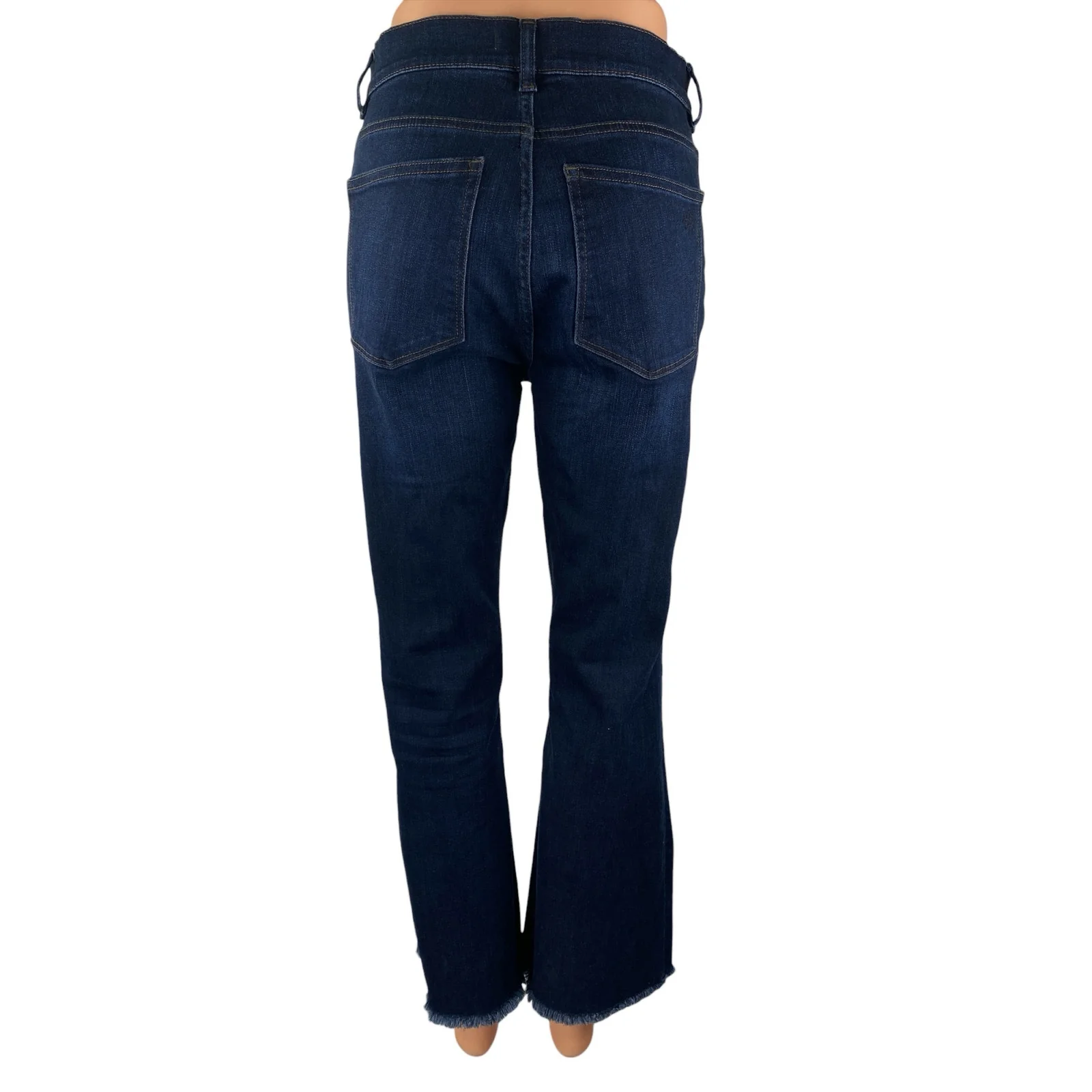 DL1961 Dark Blue Frayed Raw Hem Bootcut Denim High Rise Flare Jeans Pants Sz 27 - Image 2