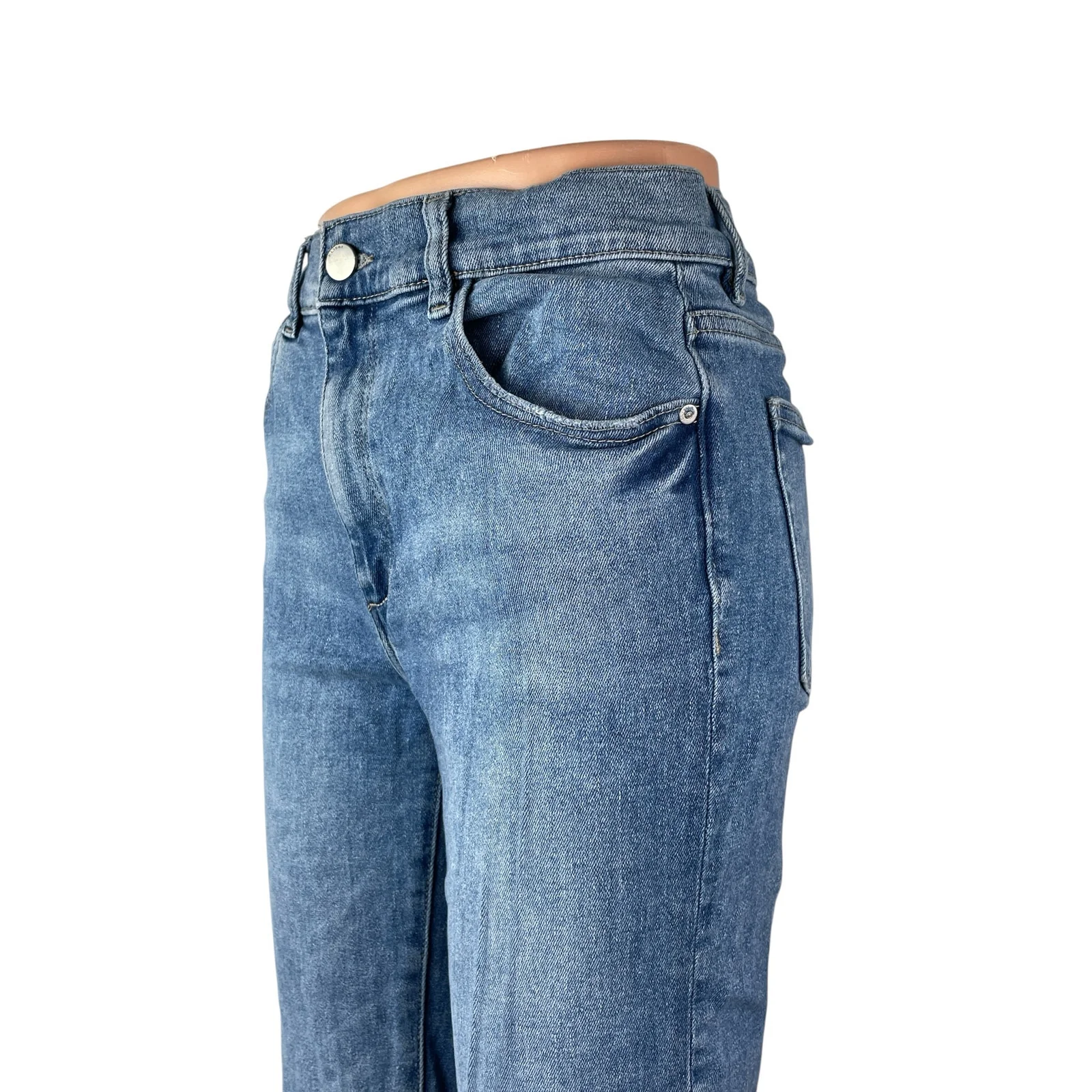 DL1961 Women's Blue Raw Frayed Hem High Rise Loose Straight Denim Jeans Pants 26 - Image 2
