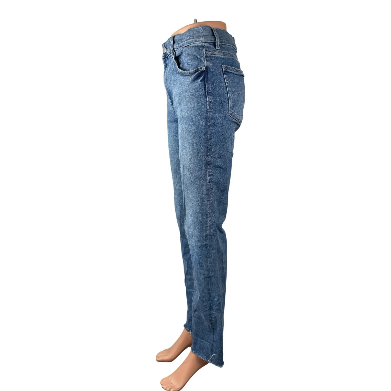 DL1961 Women's Blue Raw Frayed Hem High Rise Loose Straight Denim Jeans Pants 26 - Image 3