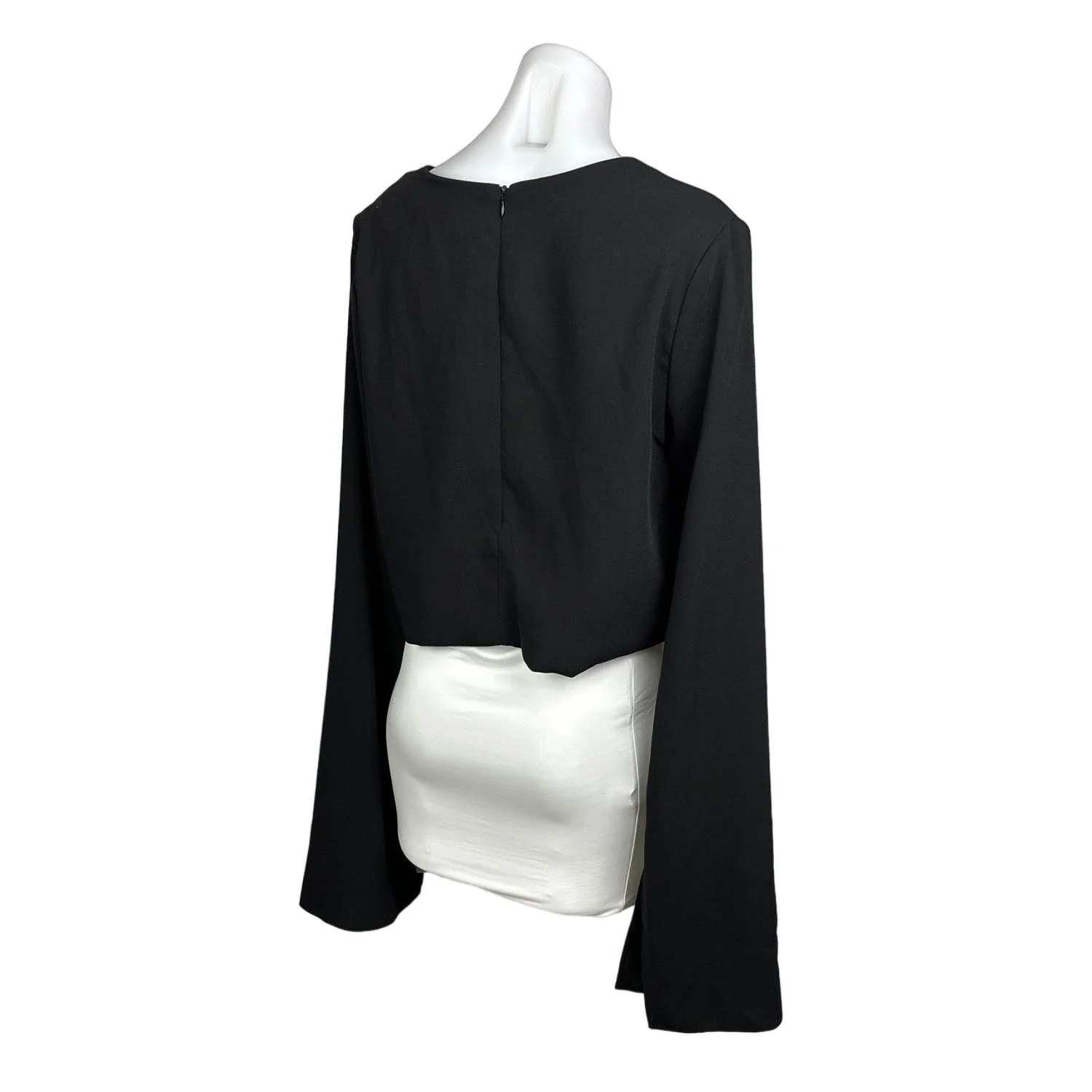 Do+Be Womens Black Formal Cape Slit Long Sleeve Crew Neck Zipper Crop Top Size L - Image 3
