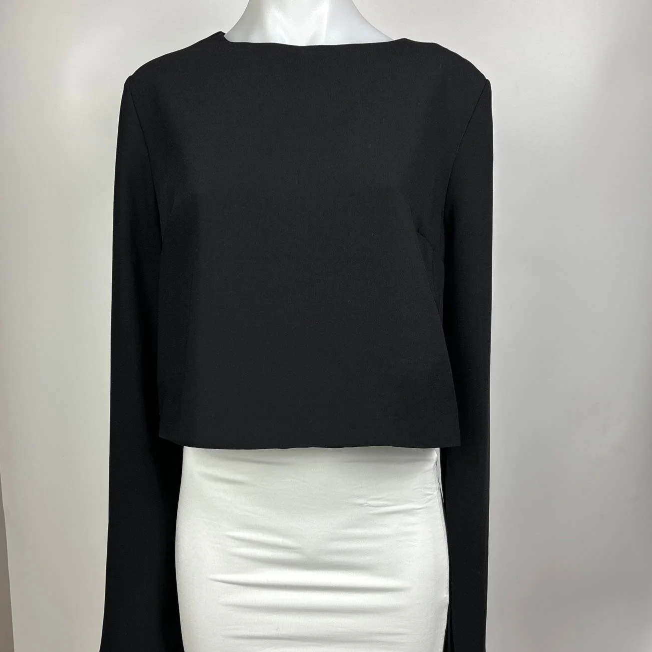 Do+Be Womens Black Formal Cape Slit Long Sleeve Crew Neck Zipper Crop Top Size L - Image 4