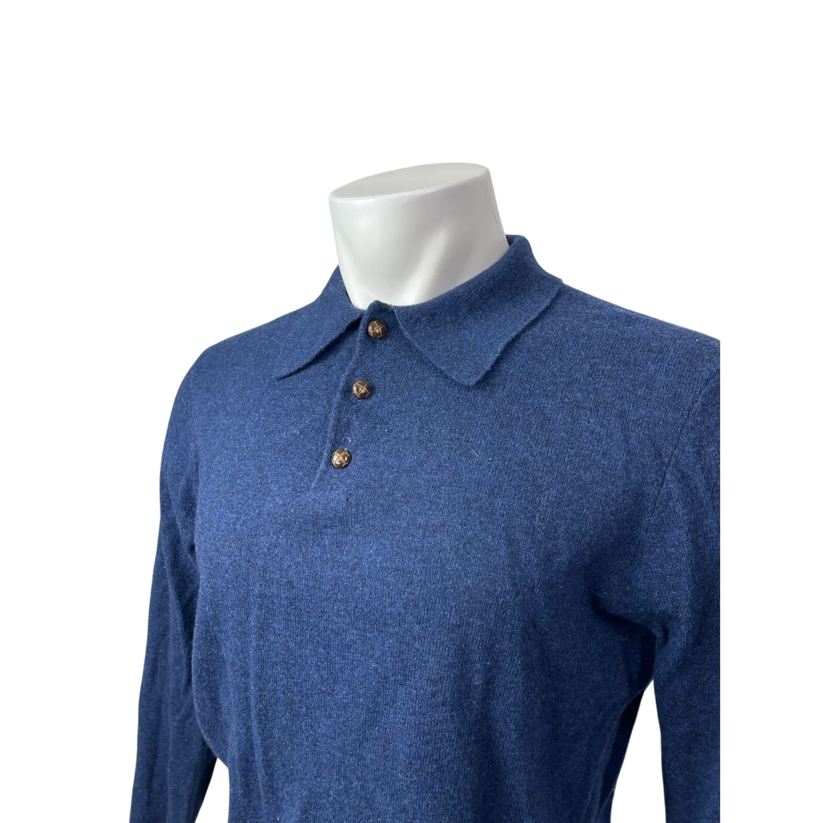 DOC Men's Blue 100% Lambswool Polo Long Sleeve Sweatshirt Sweater Top Size M - Image 2