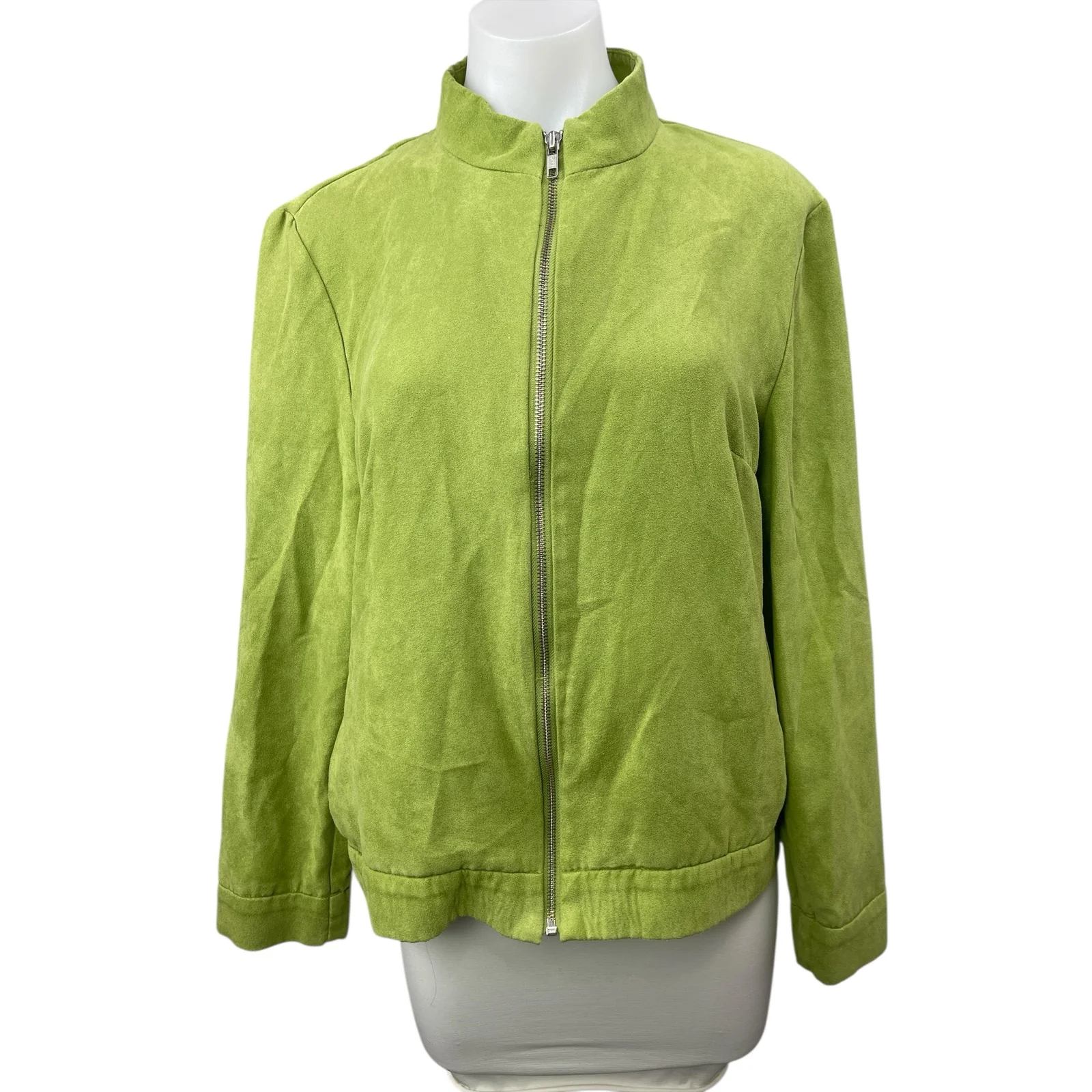 Dolina Women's Green Faux Suede High Neck Zip Up Long Sleeve Coat Jacket Size 12