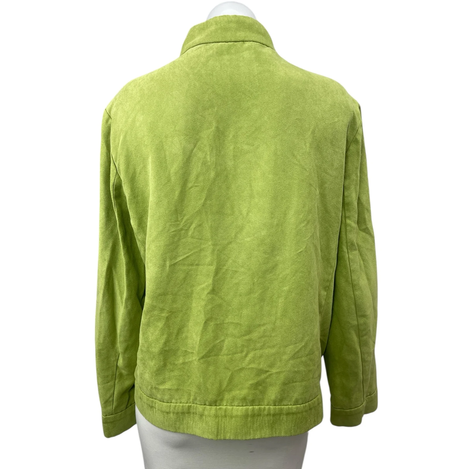 Dolina Women's Green Faux Suede High Neck Zip Up Long Sleeve Coat Jacket Size 12 - Image 2