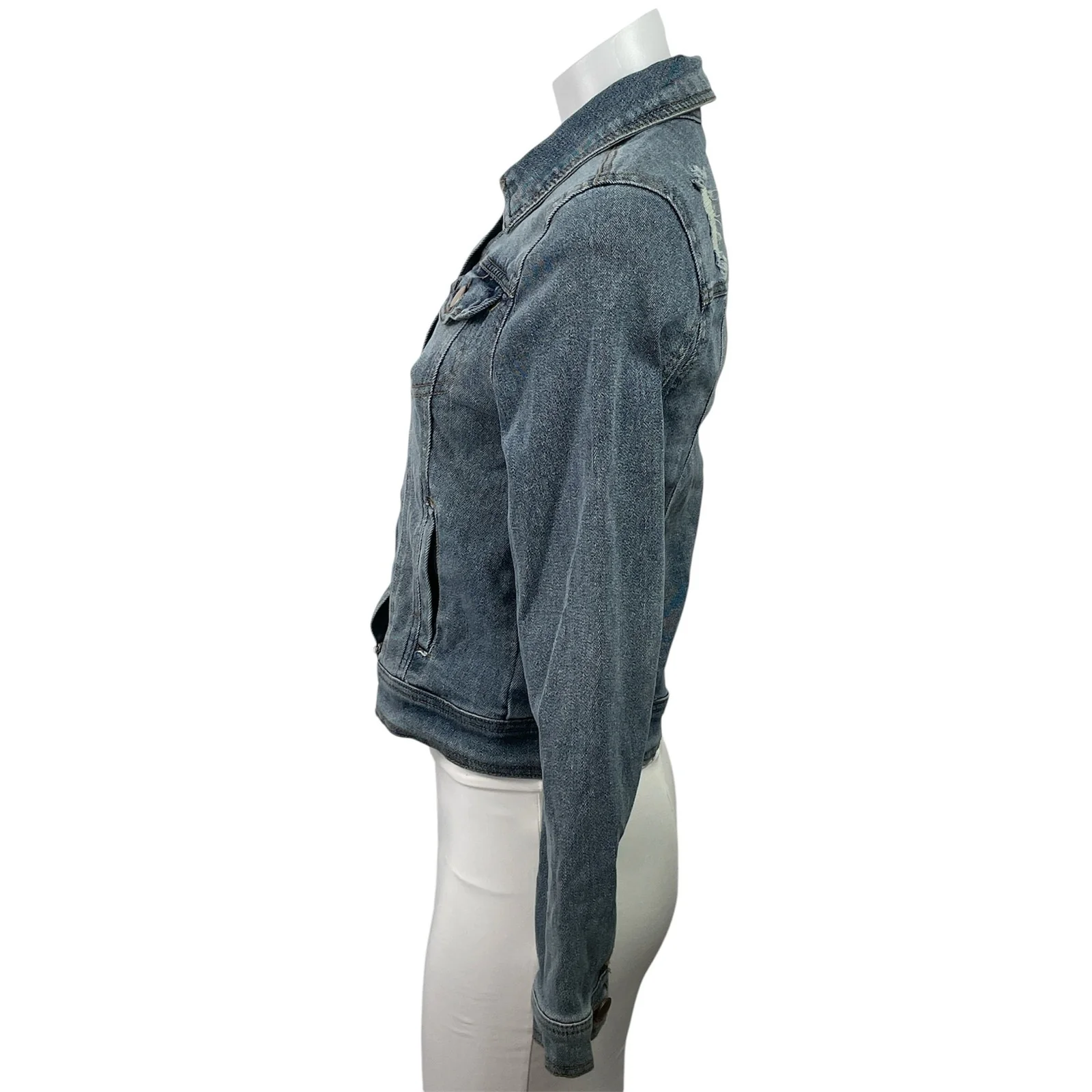 Dollhouse Women's Blue Long Sleeve Button Down Distressed Denim Jean Jacket S - Image 2