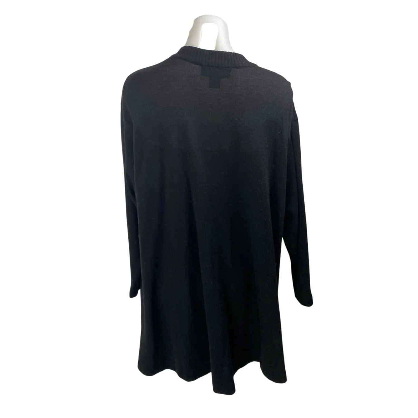 Donna Karan 100% Wool Black Open Front Long Sleeve Knit Cardigan Sweater Size S - Image 2