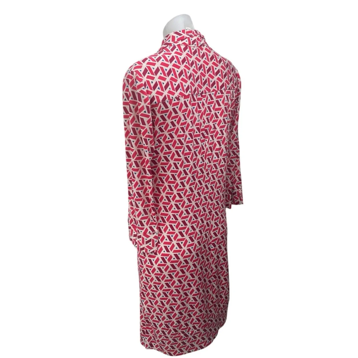 Donna Morgan Red Geometric Long Sleeve Button Front Shift Mini Shirt Dress Sz 6 - Image 2