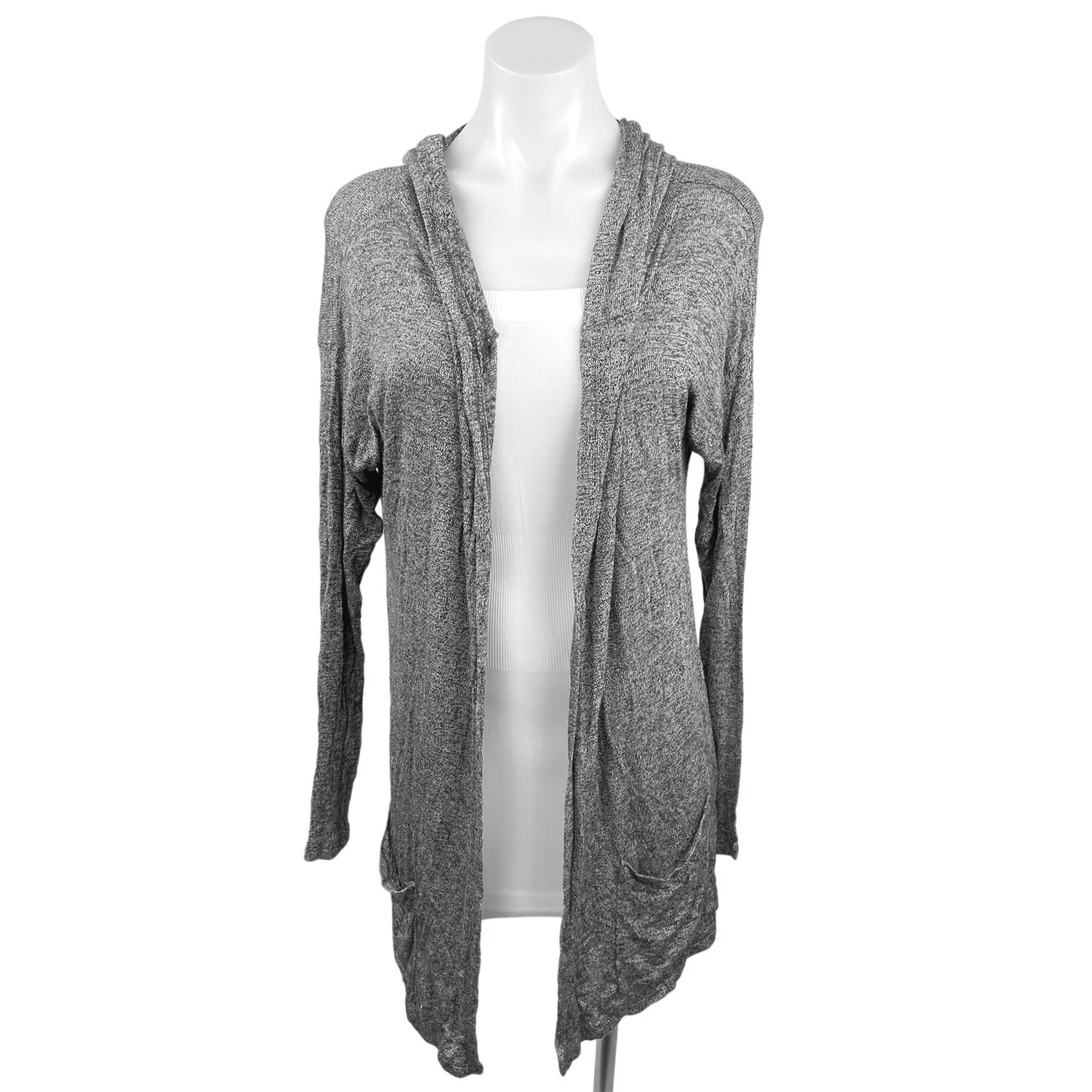 Dont Ask Why Gray Knit Open Front Long Sleeve Pockets Hooded Cardigan One Size
