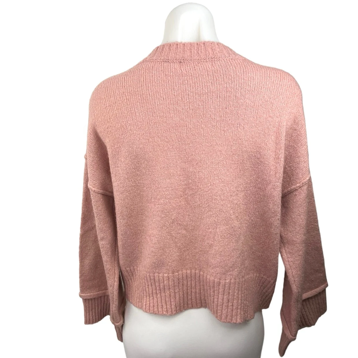 Double Zero Pink Crew Neck Drop Shoulder Ribbed Trim Pullover Sweater Size S - Image 2