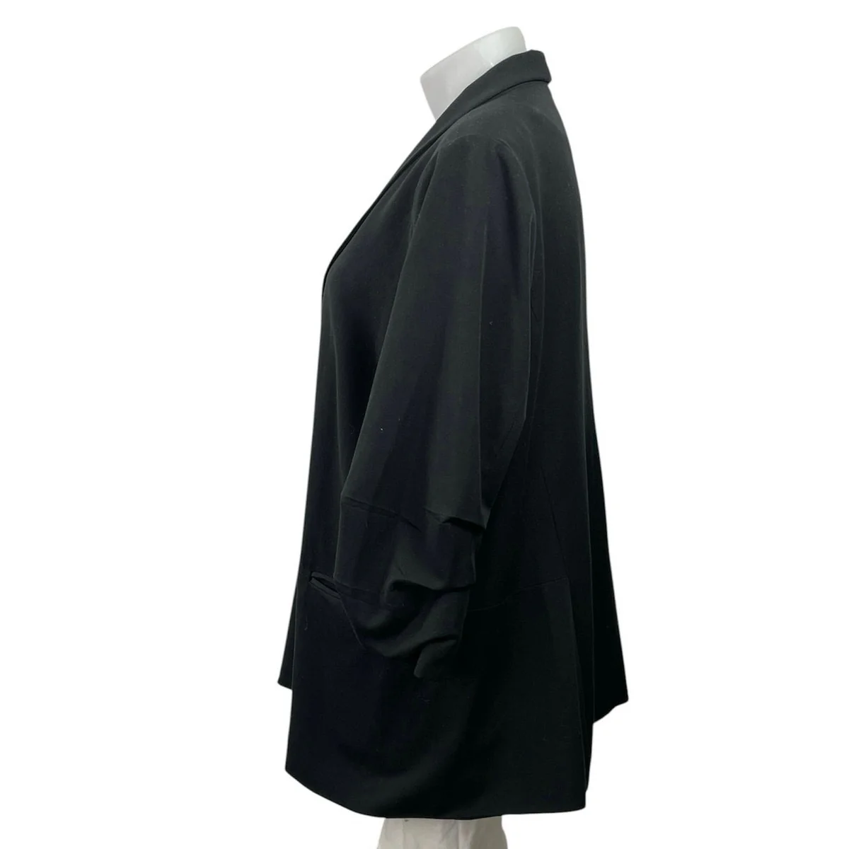 DR2 Womens Black Ruched 3/4 Sleeve Notched Collar Cardigan Blazer Coat Jacket 2X - Image 2