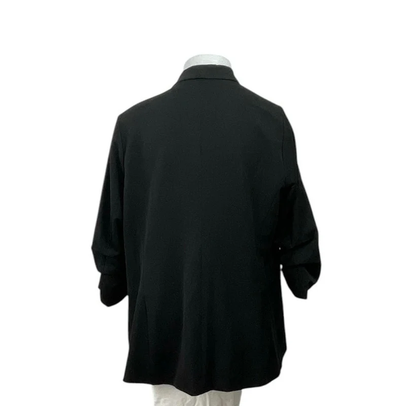 DR2 Womens Black Ruched 3/4 Sleeve Notched Collar Cardigan Blazer Coat Jacket 2X - Image 3