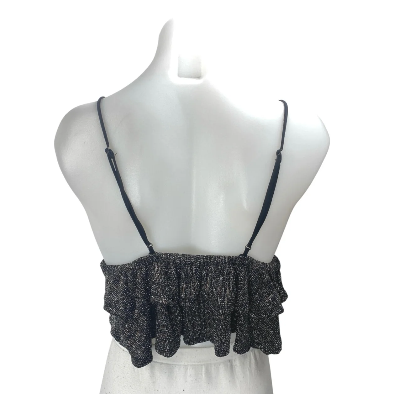 Dress Forum Black Metallic Sleeveless Cami Camisole Peplum Crop Tank Top Size S - Image 2