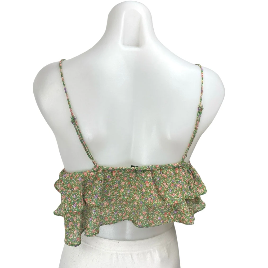 Dress Forum Green Floral Sleeveless Tiered Ruffle Cami Tank Crop Top Size S - Image 2