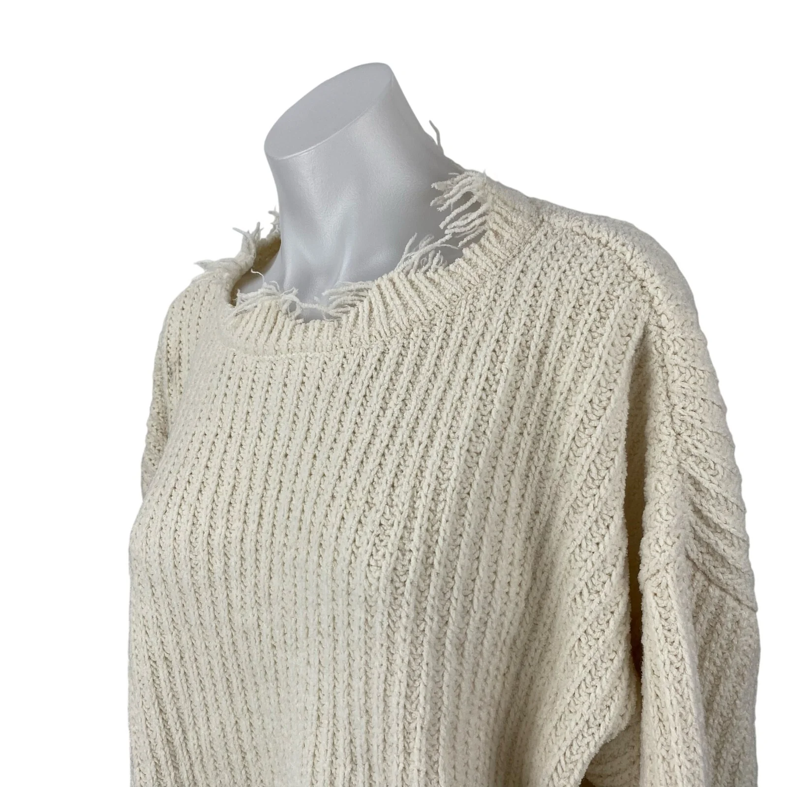 Dress Forum Womens Ivory Ripped Frayed Long Sleeve Crop Sweatshirt Sweater Top S - Image 3