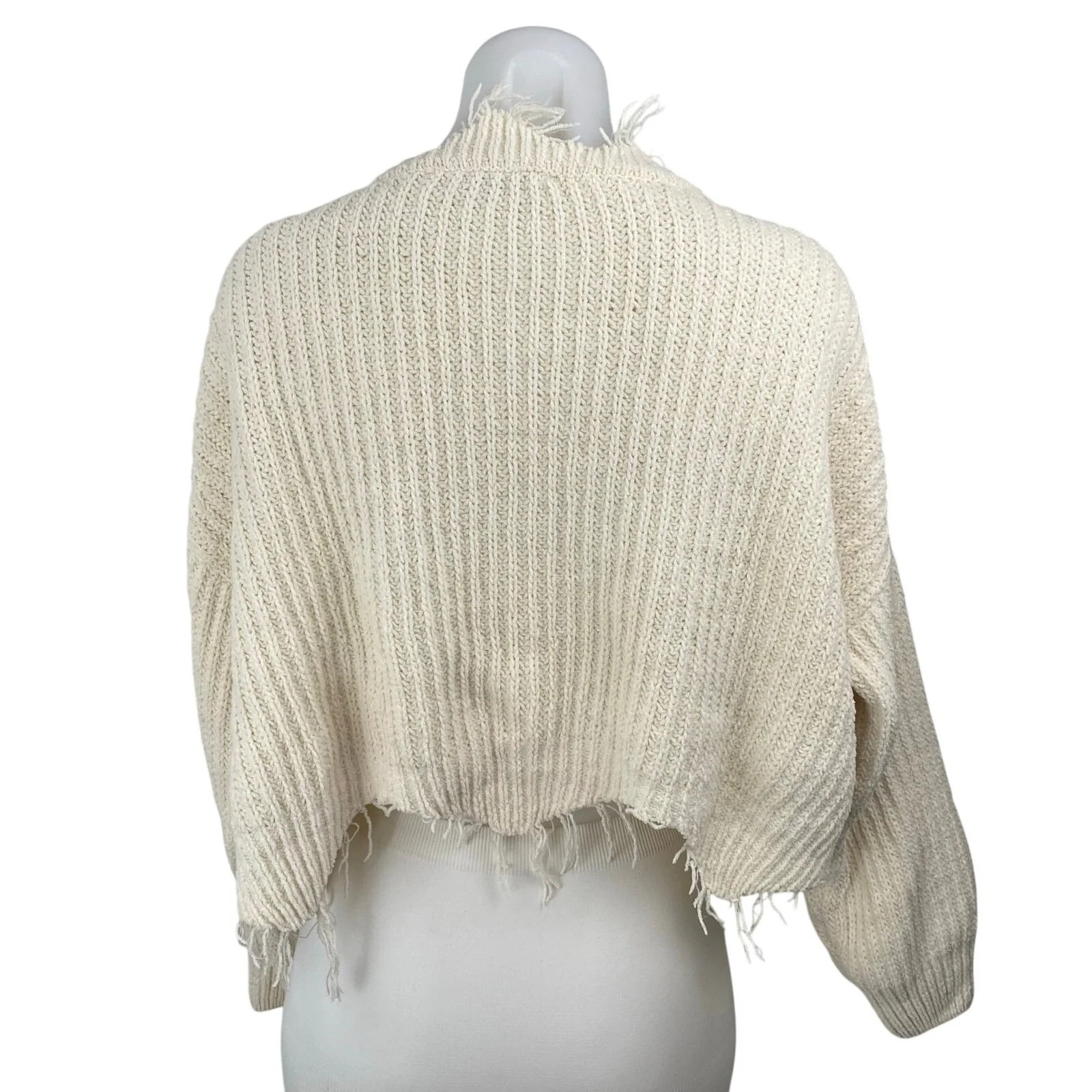 Dress Forum Womens Ivory Ripped Frayed Long Sleeve Crop Sweatshirt Sweater Top S - Image 4