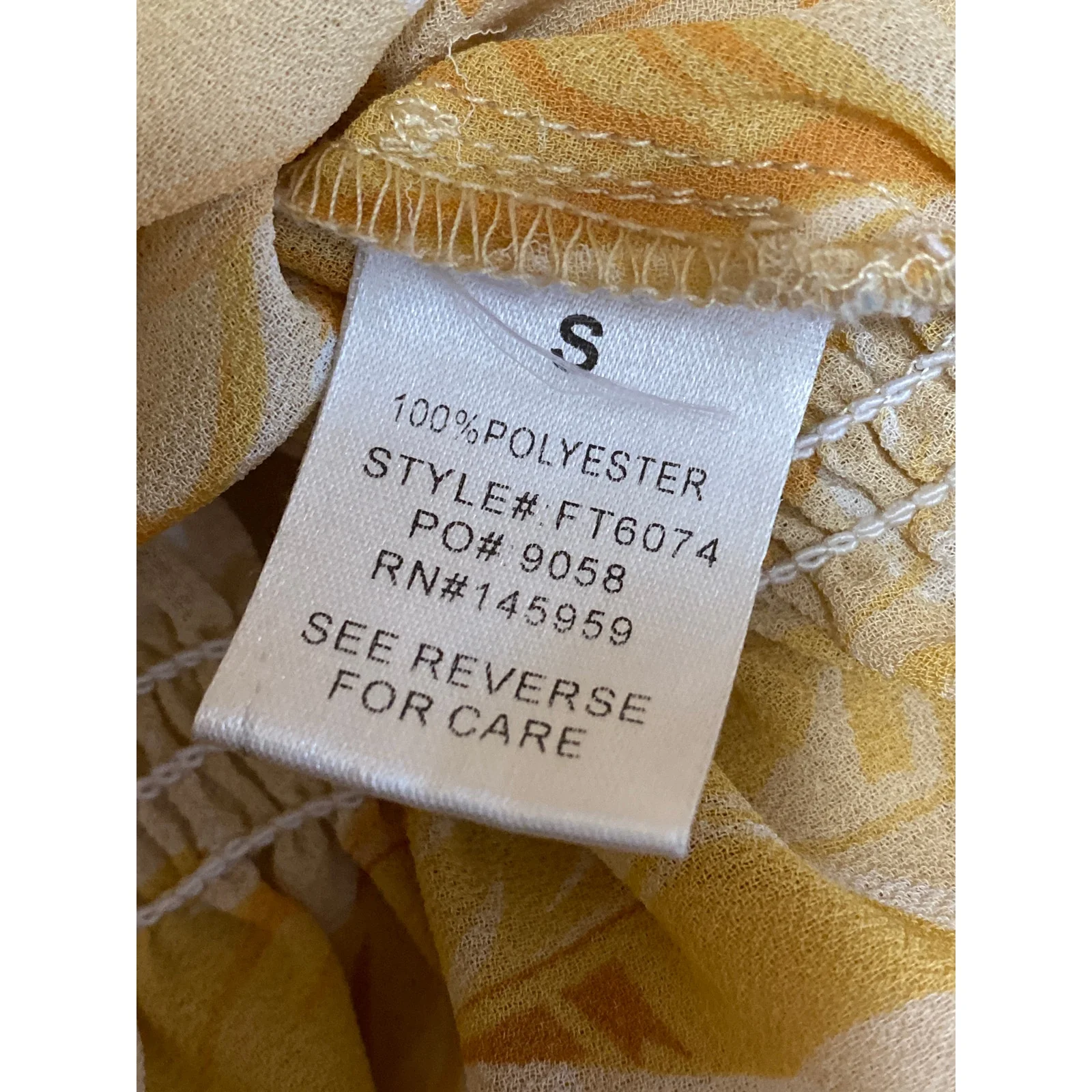 Dress Forum Women's Yellow Leaf Long Sleeve Tie Peplum Ruffle Blouse Top Size S - Image 6