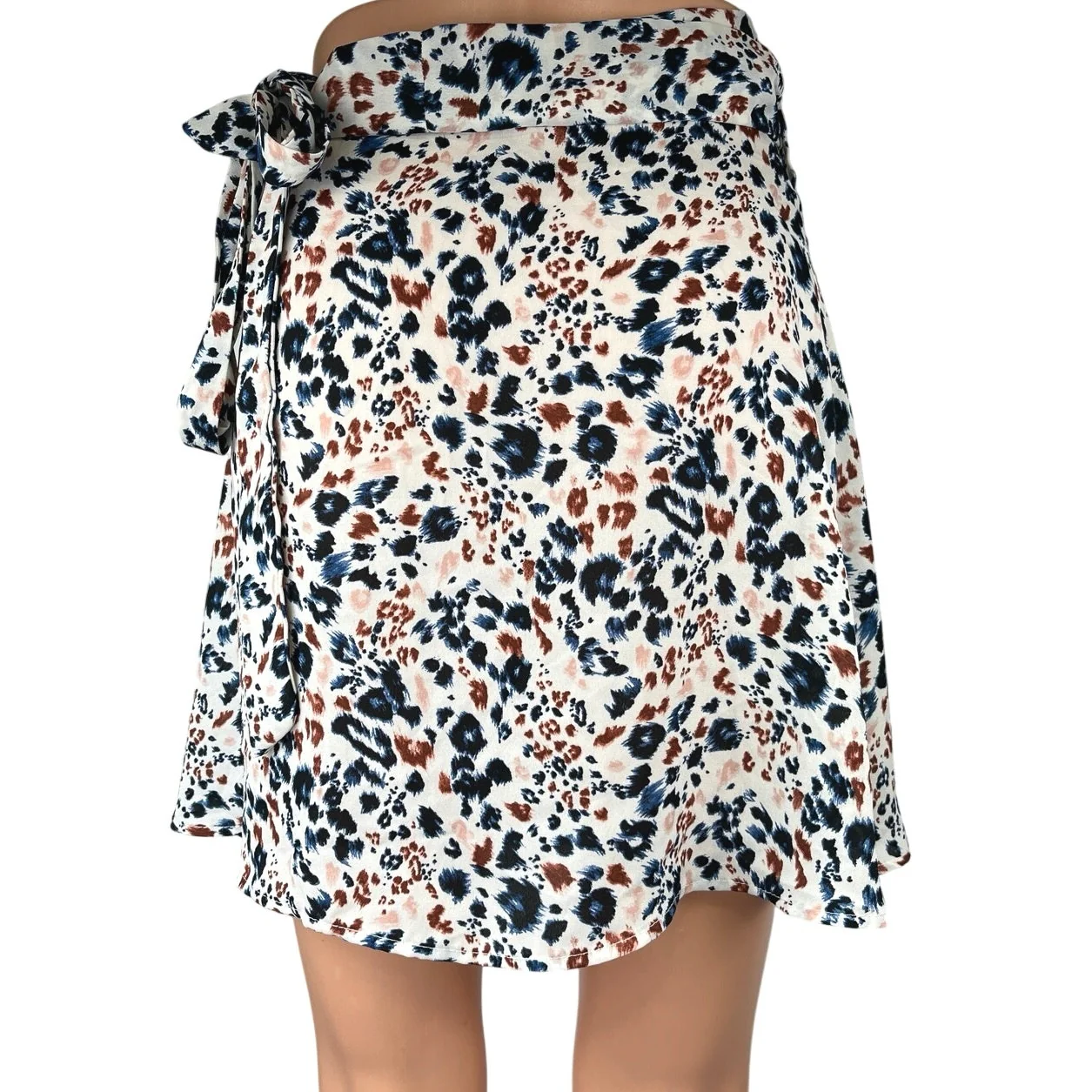 Dresscode L.A. Blue Multicolor Animal Print Leopard Wrap Mini A Line Skirt Sz S - Image 3