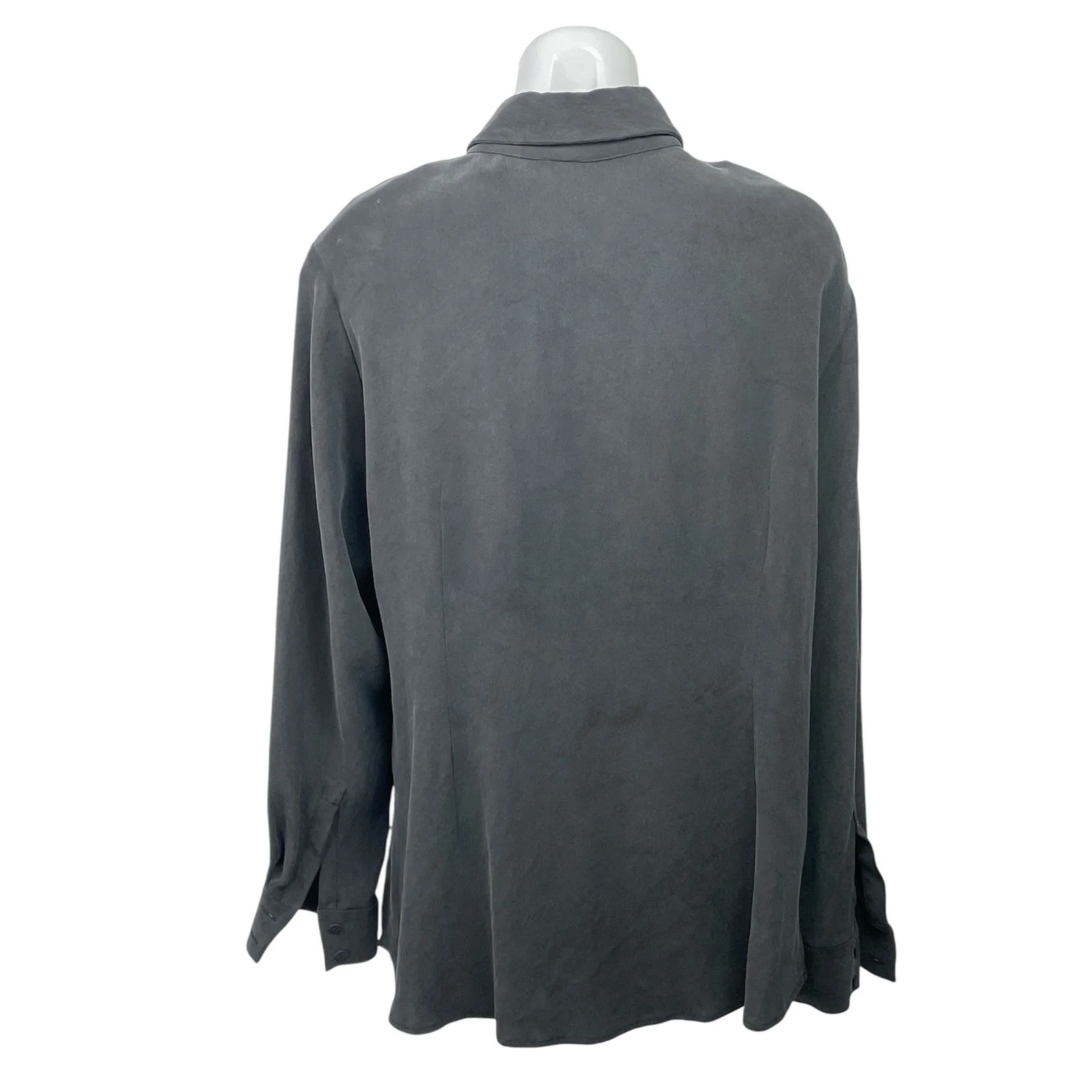 Due Per Due Women's Gray 100% Silk Long Sleeve Collared Button Down Shirt Sz 16W - Image 3