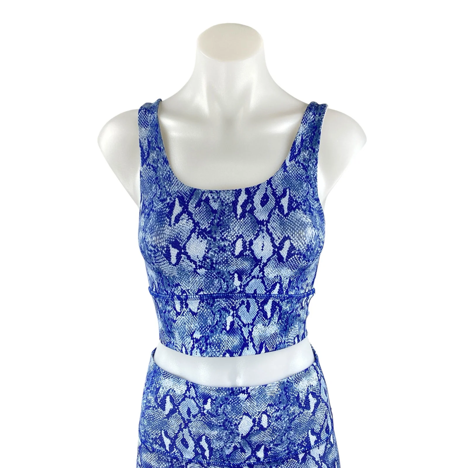 DYI Blue Snakeskin Athletic Yoga Crop Top High Rise Leggings Two Piece Set Sz S - Image 2