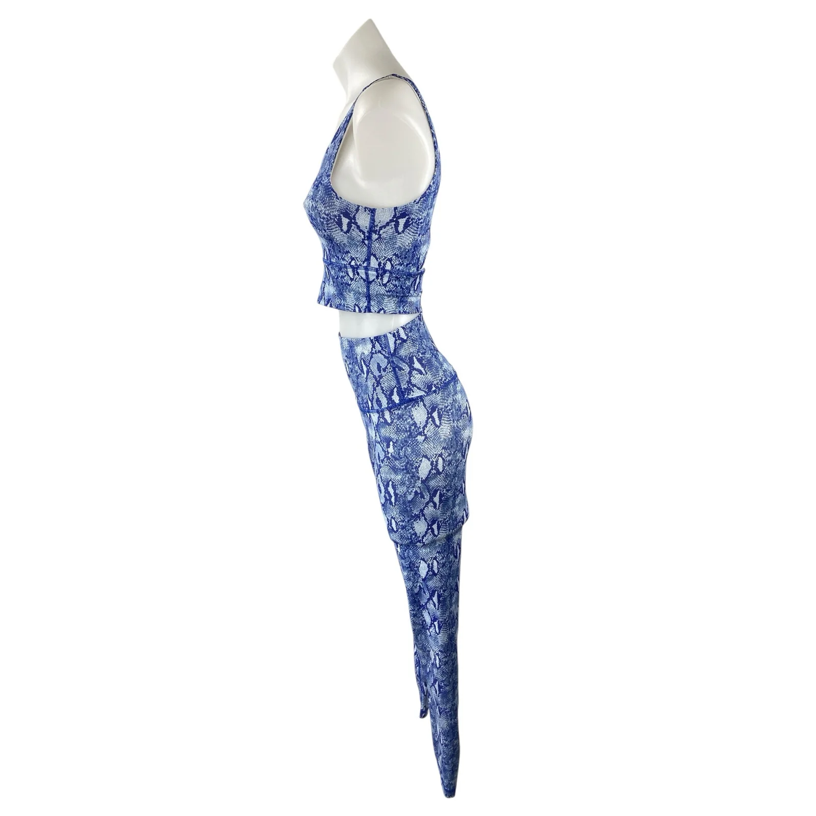 DYI Blue Snakeskin Athletic Yoga Crop Top High Rise Leggings Two Piece Set Sz S - Image 3