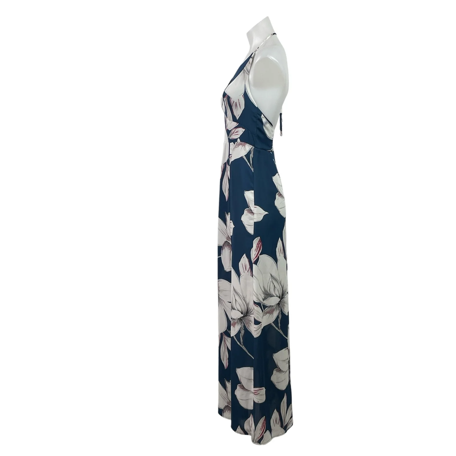 Dynamite Blue White Floral Sleeveless Halter Neck Maxi Summer Beach Dress Sz XS - Image 2