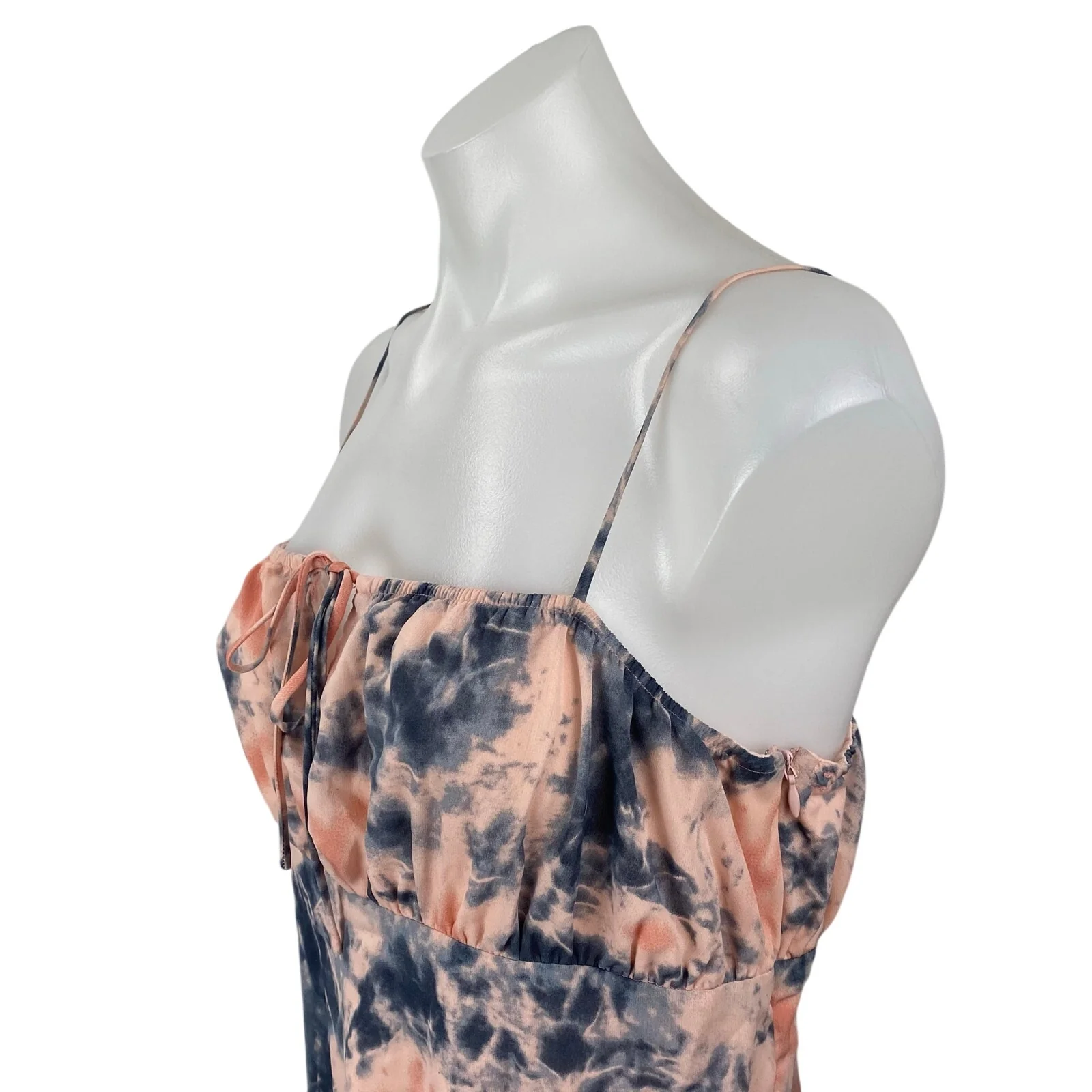 E.Ssue Women's Coral Blue Tie Dye Knot Ruffle Cami Camisole Tank Mini Dress M - Image 3