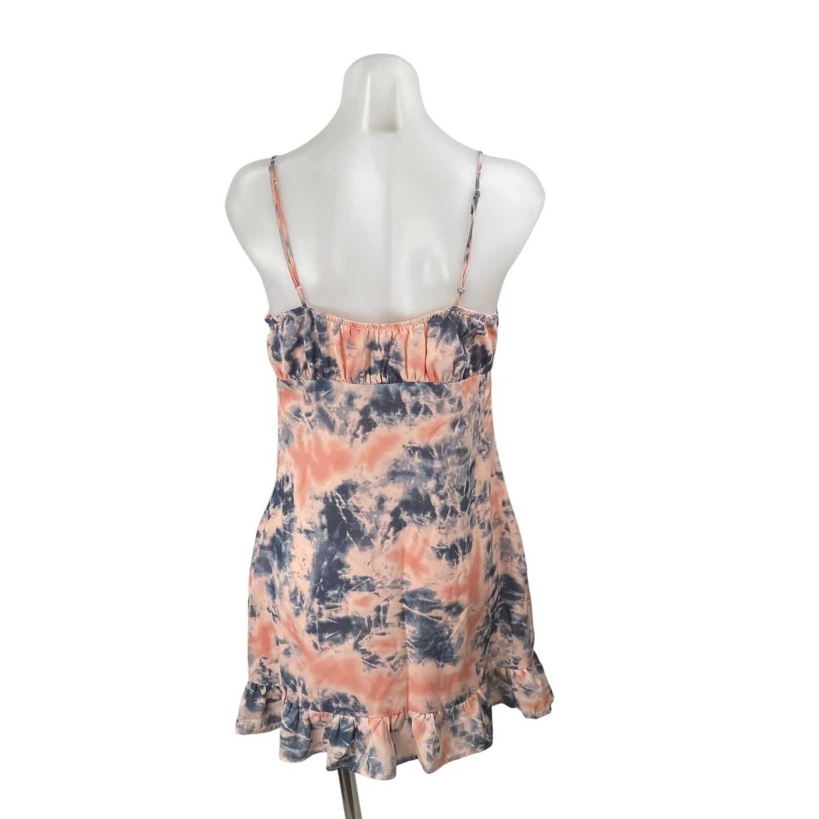 E.Ssue Women's Coral Blue Tie Dye Knot Ruffle Cami Camisole Tank Mini Dress M - Image 4