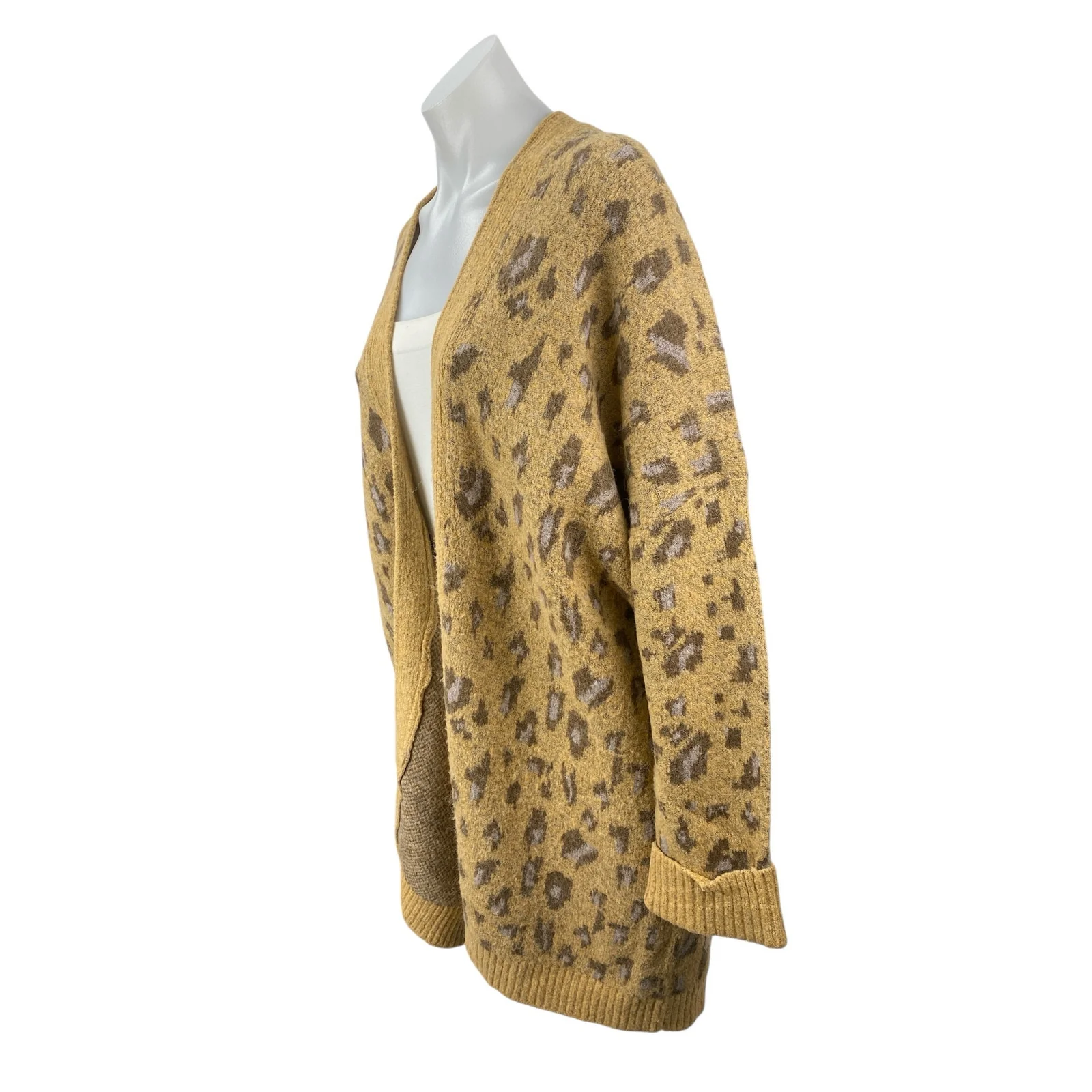 Easel Women's Tan Cheetah Leopard Animal Print Open Cardigan Sweater Top Size S - Image 3