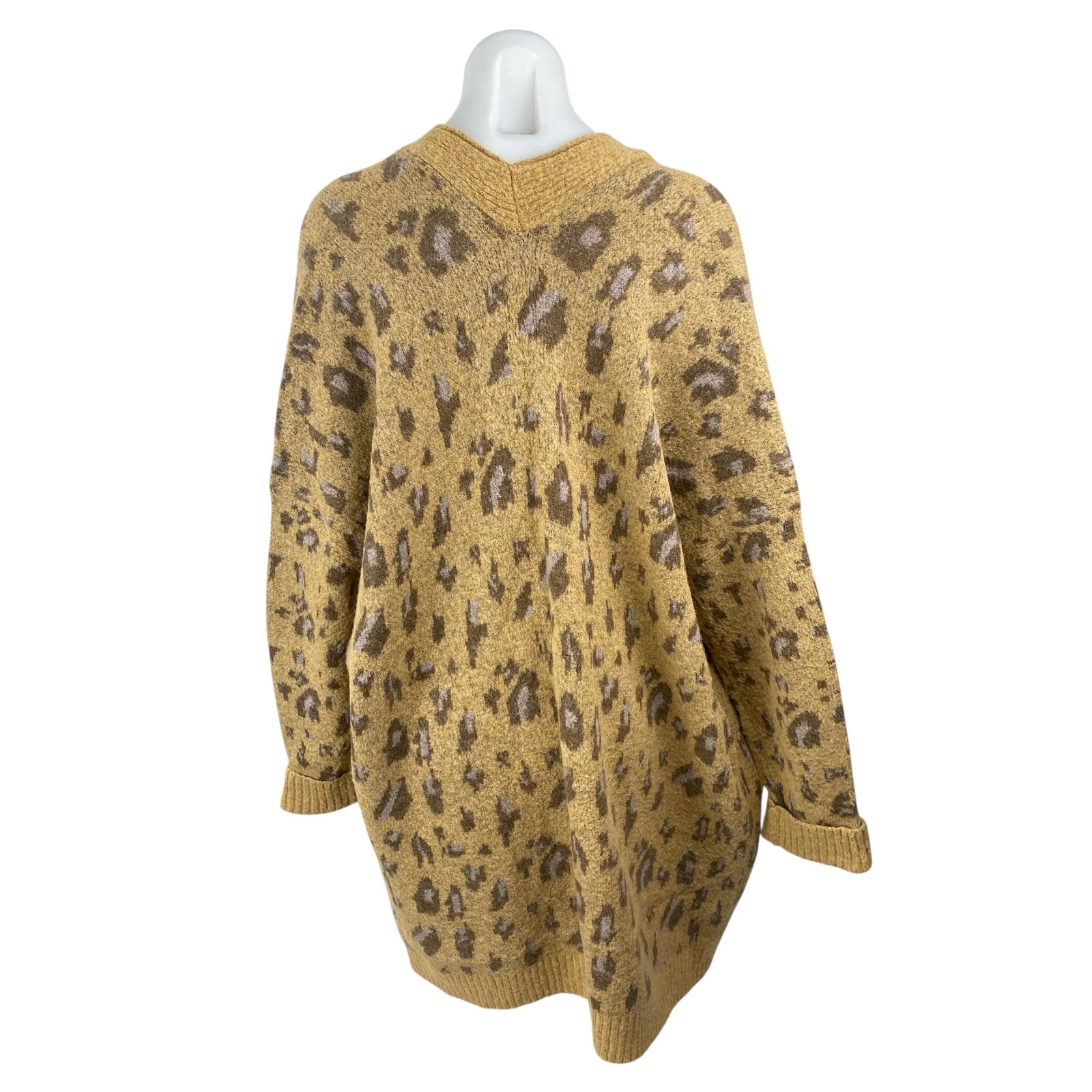 Easel Women's Tan Cheetah Leopard Animal Print Open Cardigan Sweater Top Size S - Image 4