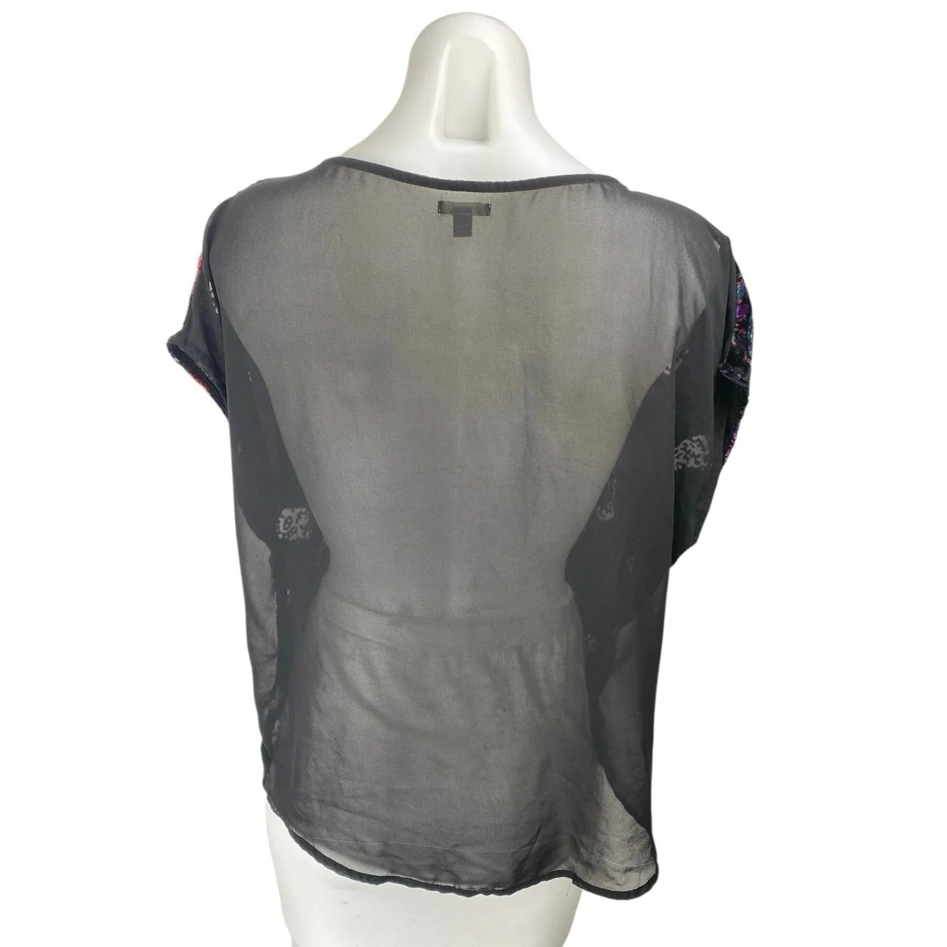 Ecote Multicolor Velvet Velour Paisley Short Sleeve Sheer Mesh Blouse Top Size M - Image 2