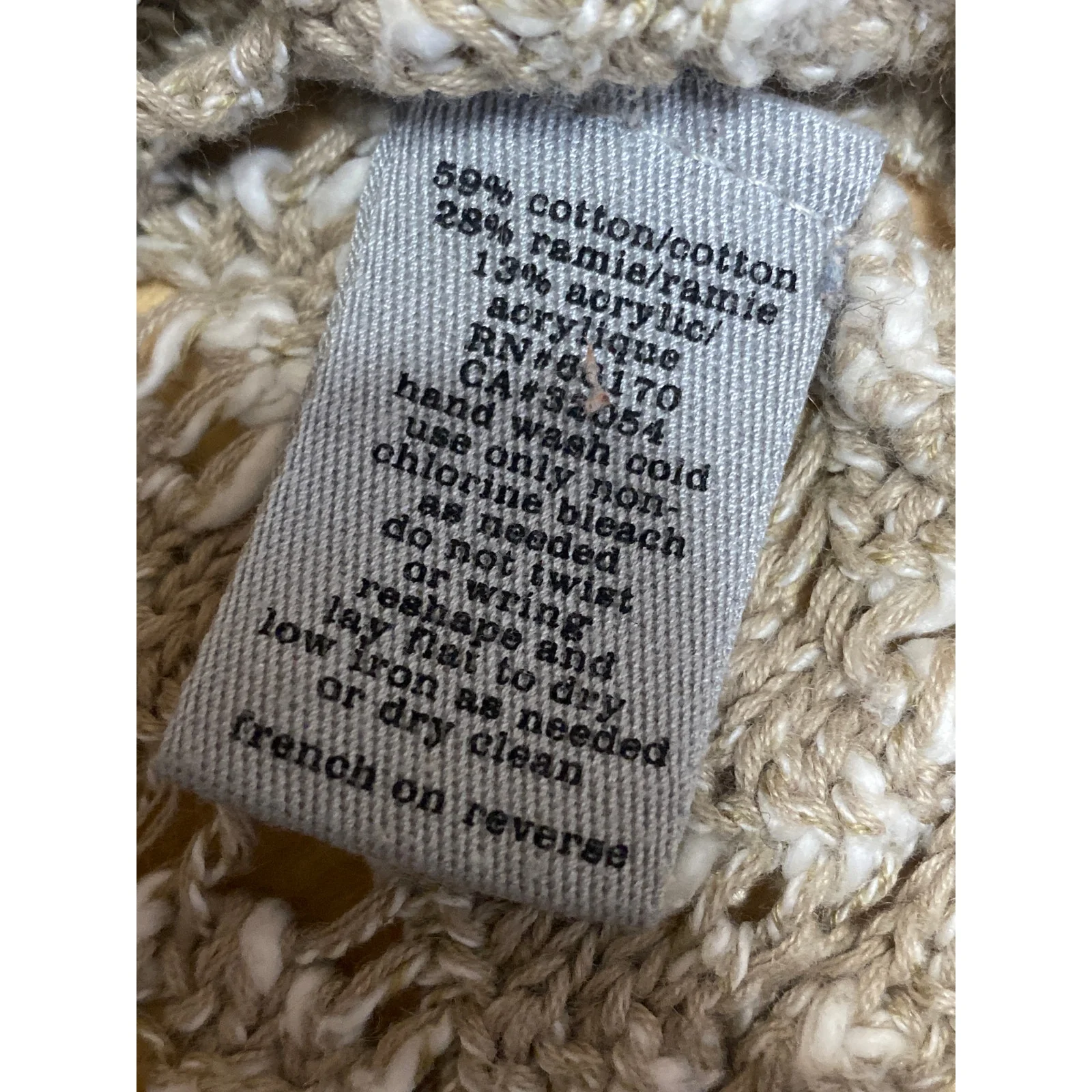 Ecote Women's Beige Crochet Open Knit Long Sleeve Cropped Sweater Top Size XS - Image 6