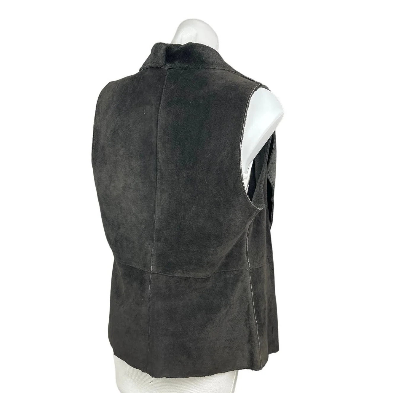Ecru $300 Genuine Suede Leather Brown Collared Sleeveless Fur Vest Jacket Size M - Image 4