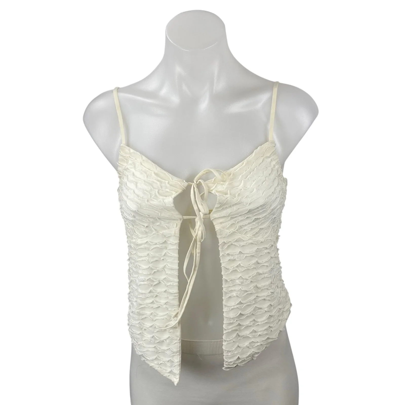 Edikted Alessia Women's White Ruffle Tie Front Sleeveless Camisole Tank Top Sz S