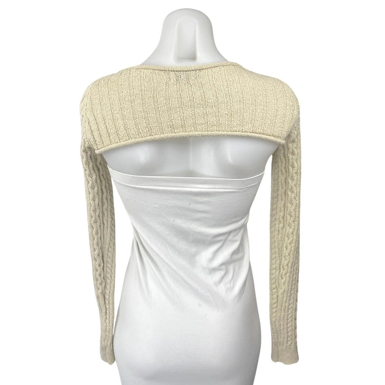 Edikted Cream Beige Cable Knit Long Sleeve Boat Neck Bolero Sweater Crop Top S - Image 2