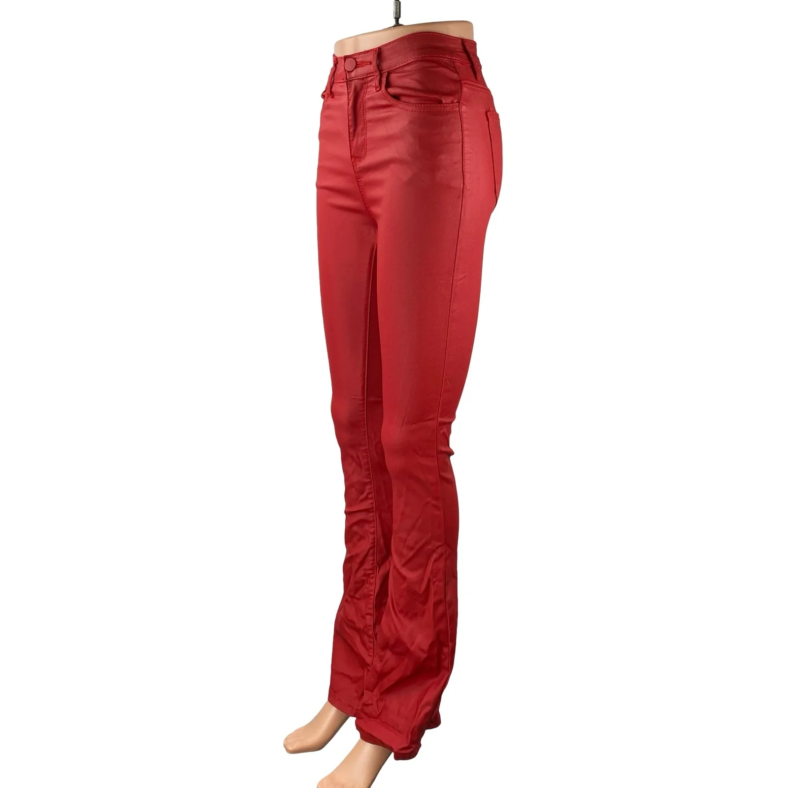 Edikted Luna Women's Faux Vegan Leather Mid Rise Skinny Flare Trousers Pants XS - Image 2