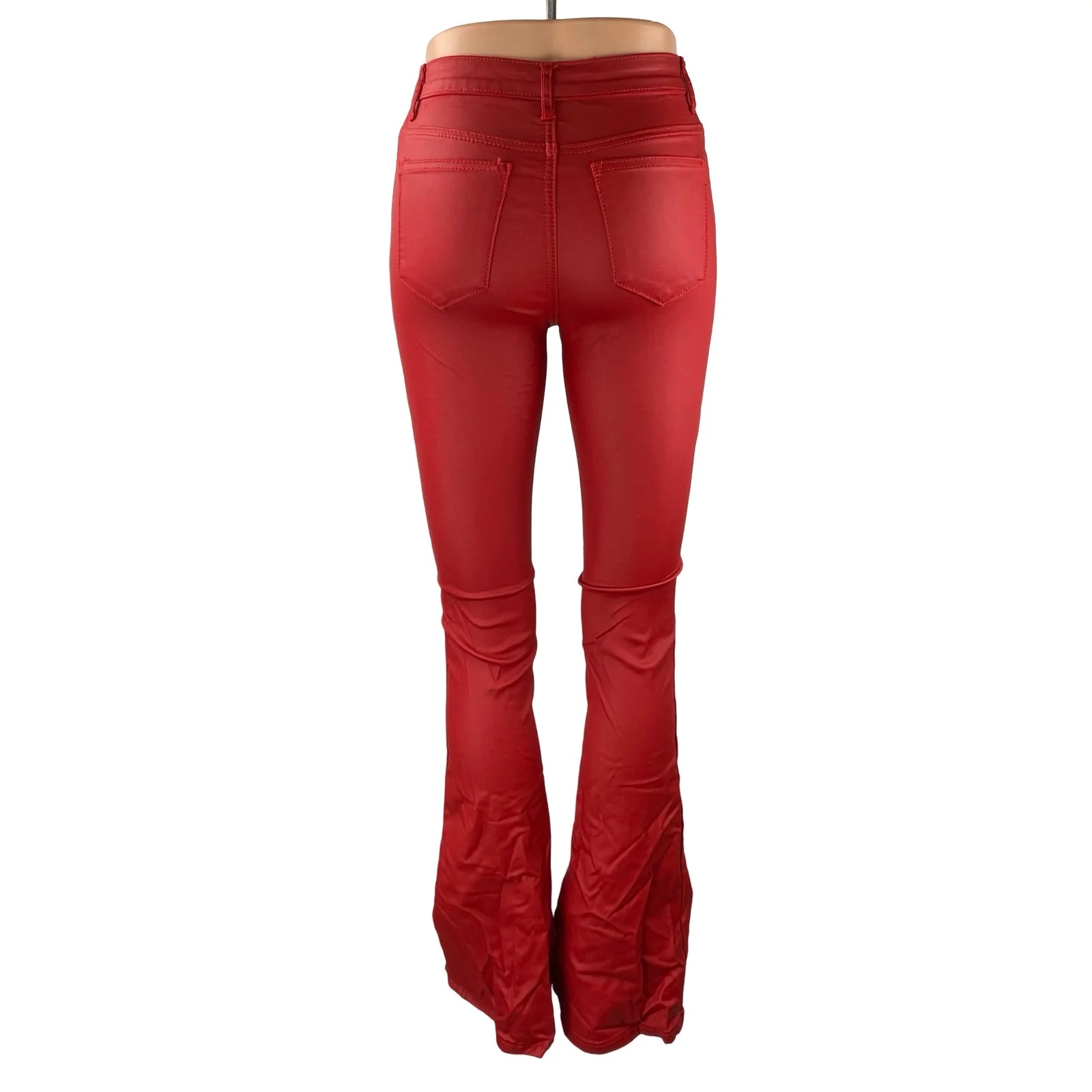 Edikted Luna Women's Faux Vegan Leather Mid Rise Skinny Flare Trousers Pants XS - Image 4