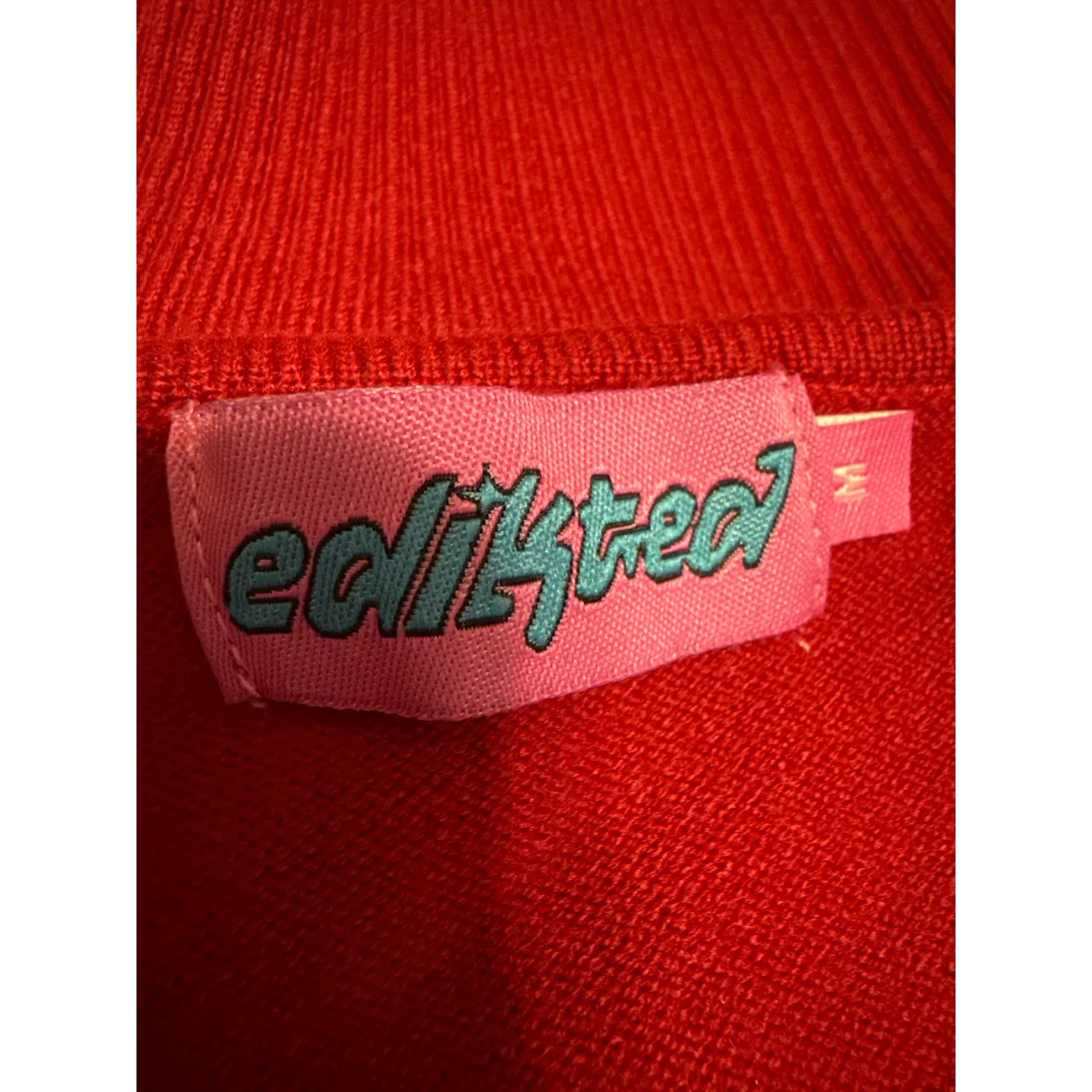 Edikted Natasha Women's Red Ribbed Knit Ribbon Bow Long Sleeve Crop Top Size M - Image 4