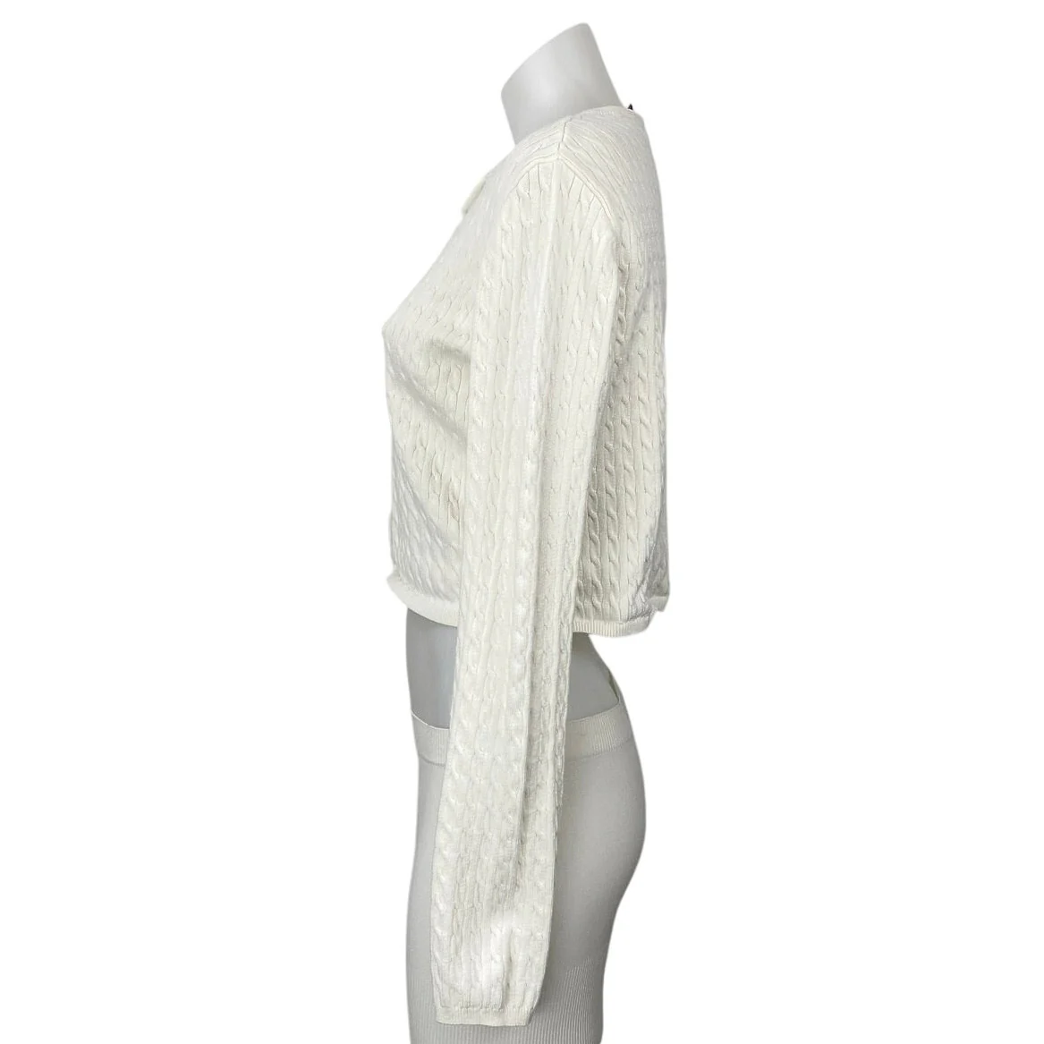 Edikted White Ivory Cable Knit Long Sleeve Crop Button Up Cardigan Sweater Top S - Image 3