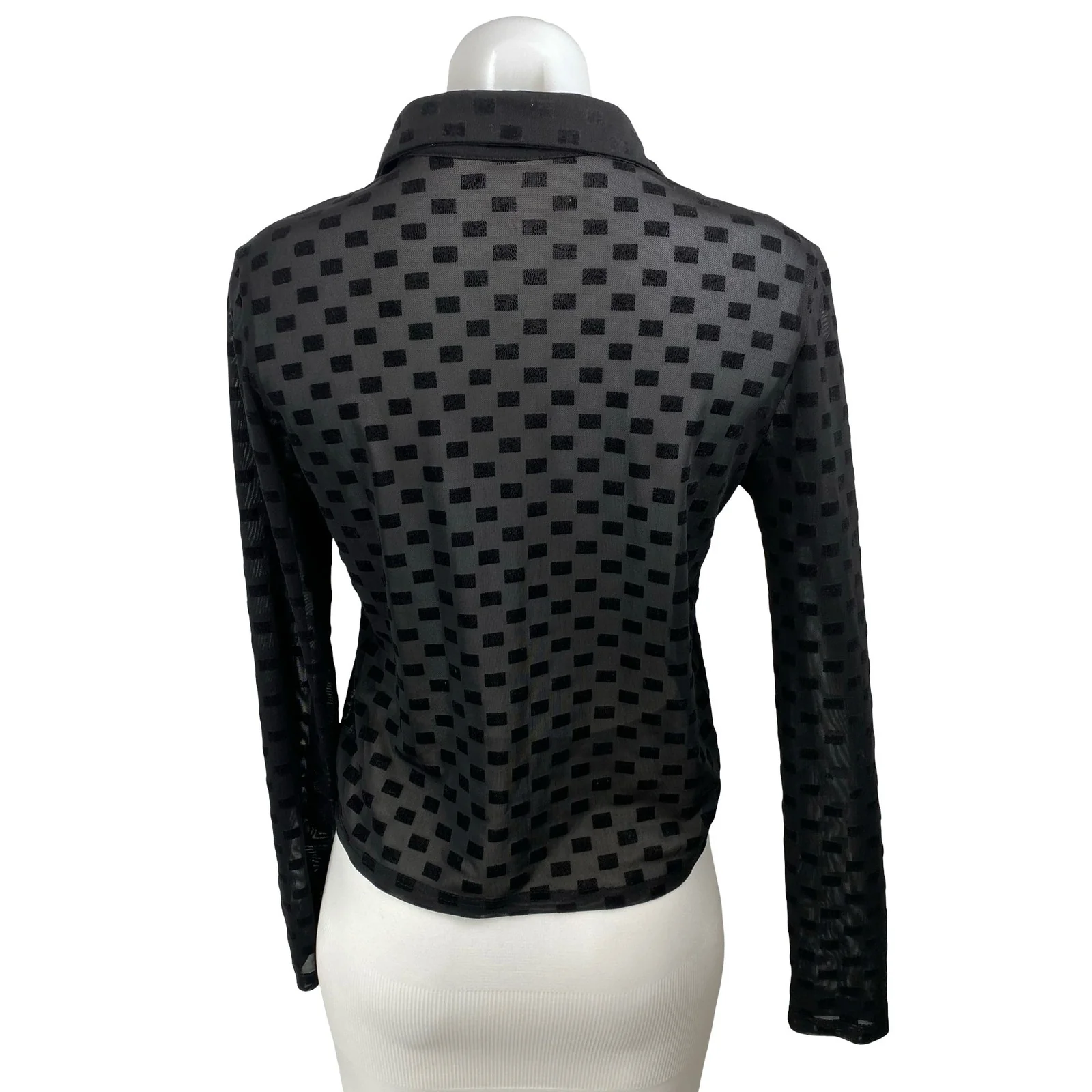 Edikted Womens Black Check Blocks Long Sleeve Sheer Button Down Shirt Top Size 1 - Image 4