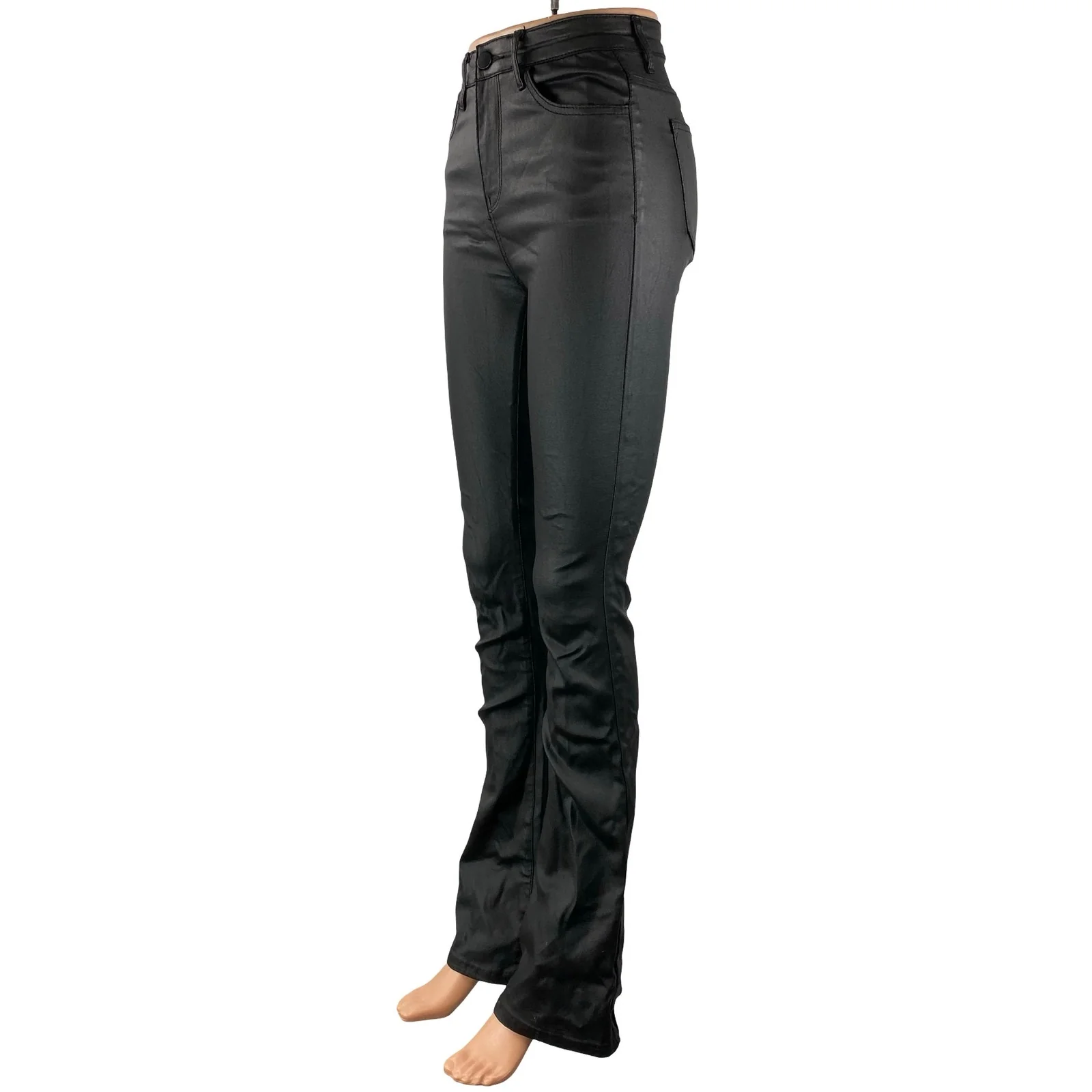 Edikted Women's Black Faux Vegan Leather High Rise Skinny Flare Trousers Pants S - Image 3