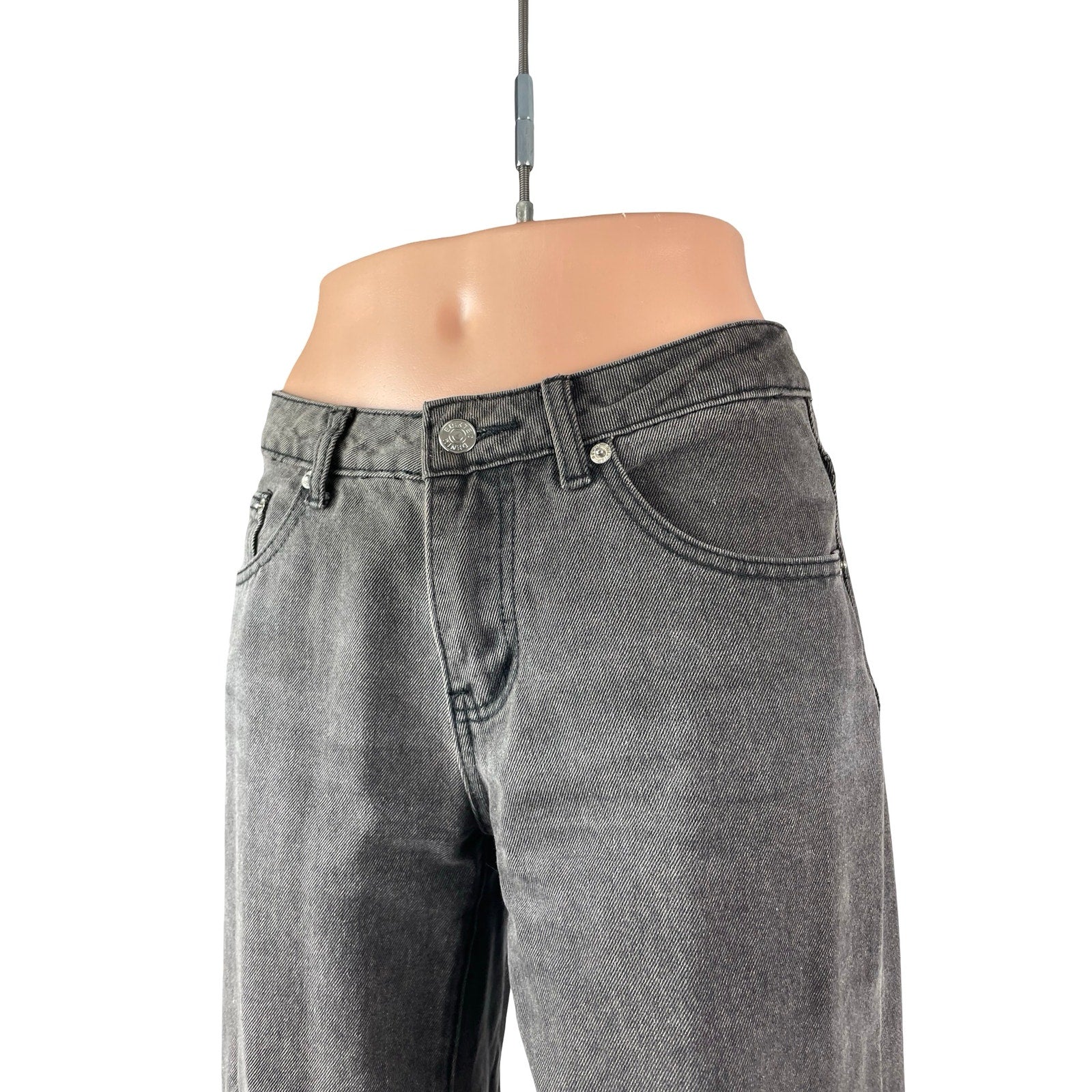 Edikted Women's Black Washed Mid Rise Wide Leg Baggy Palazzo Denim Jeans Size S - Image 3