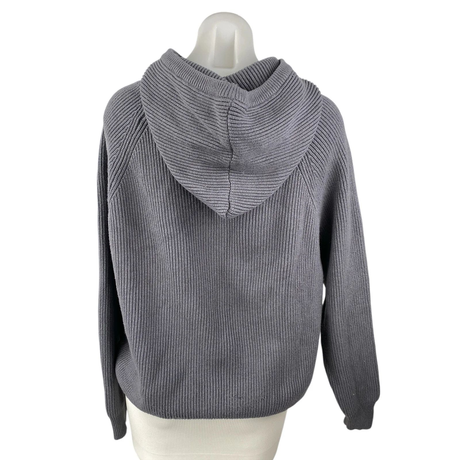 Edikted Women's Gray Rib Knit Hooded Hoodie Long Sleeve Sweatshirt Sweater Top M - Image 2