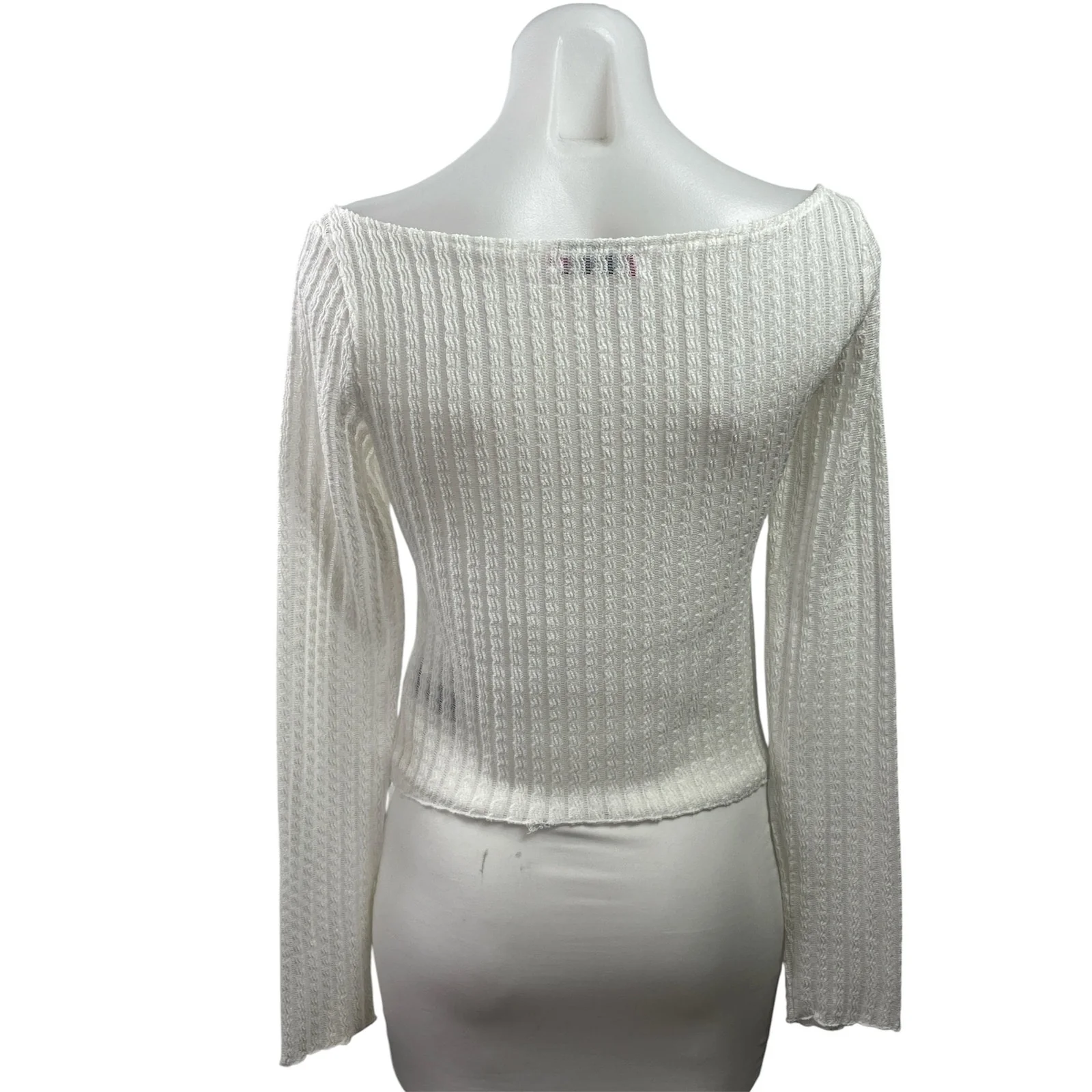 Edikted Womens White Ribebd Knit Boat Neck Long Sleeve Crop Sweater Top Size M - Image 3