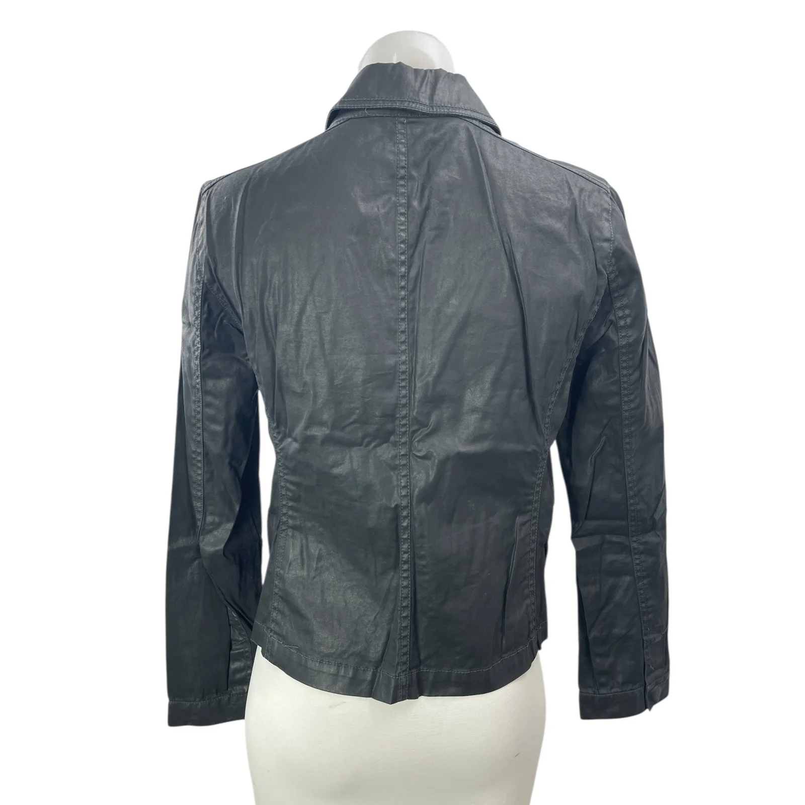 Eileen Fisher Black Faux Vegan Leather Long Sleeve Zip Moto Biker Coat Jacket XS - Image 2