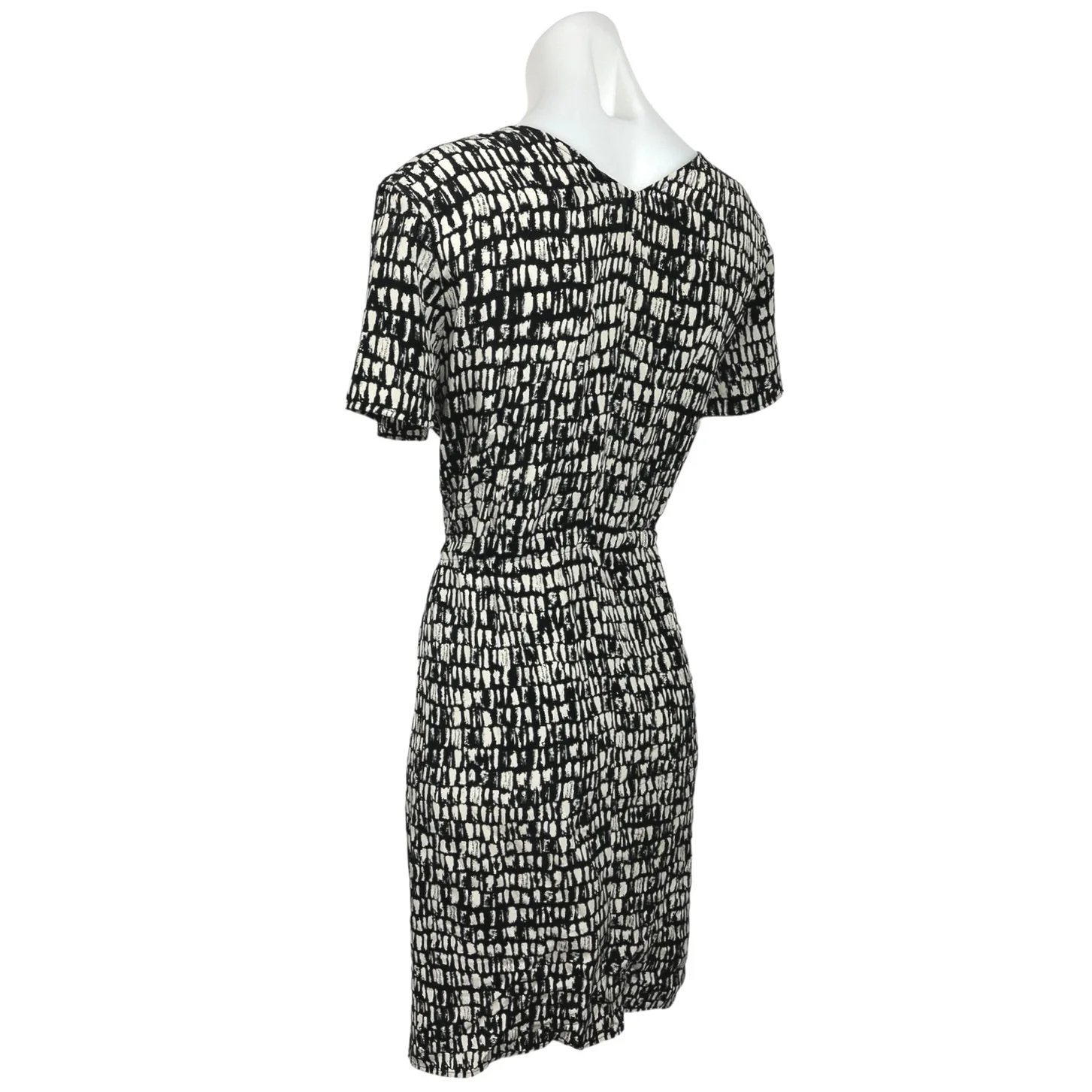 Eileen Fisher Black White 100% Silk V Neck Short Sleeve Tie Waist Mini Dress XS - Image 2