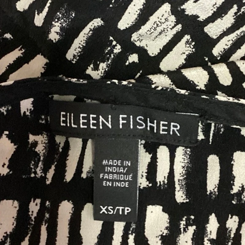 Eileen Fisher Black White 100% Silk V Neck Short Sleeve Tie Waist Mini Dress XS - Image 4