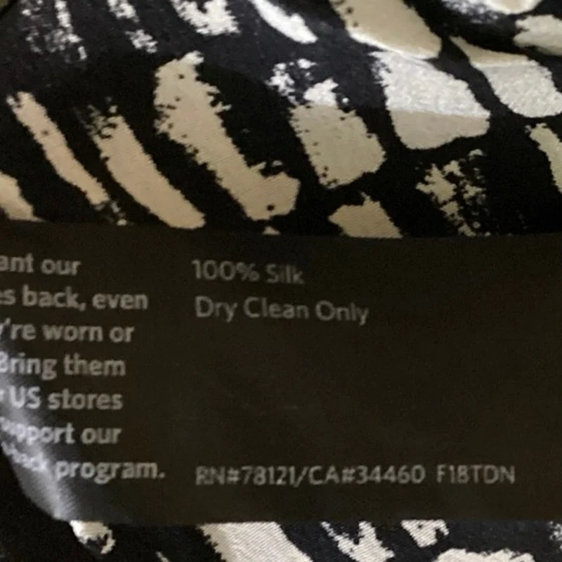 Eileen Fisher Black White 100% Silk V Neck Short Sleeve Tie Waist Mini Dress XS - Image 5