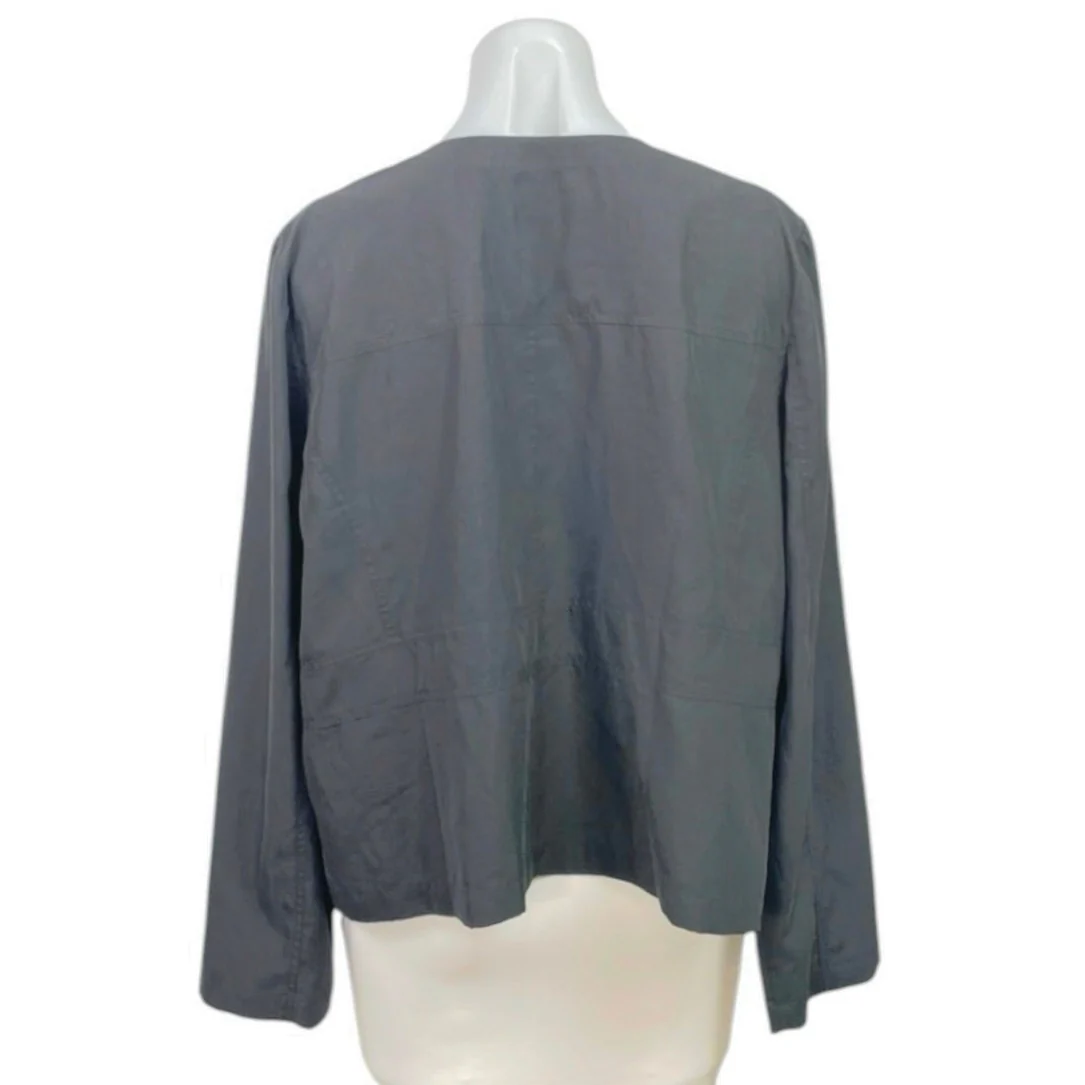 Eileen Fisher Womens Black Tencel Long Sleeve Open Front Blazer Coat Jacket Sz L - Image 3