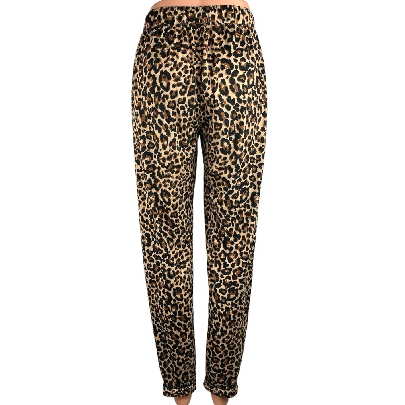 Ekouaer Brown Animal Leopard Print Tapered Elastic Waist Crop Ankle Pants Size S - Image 3